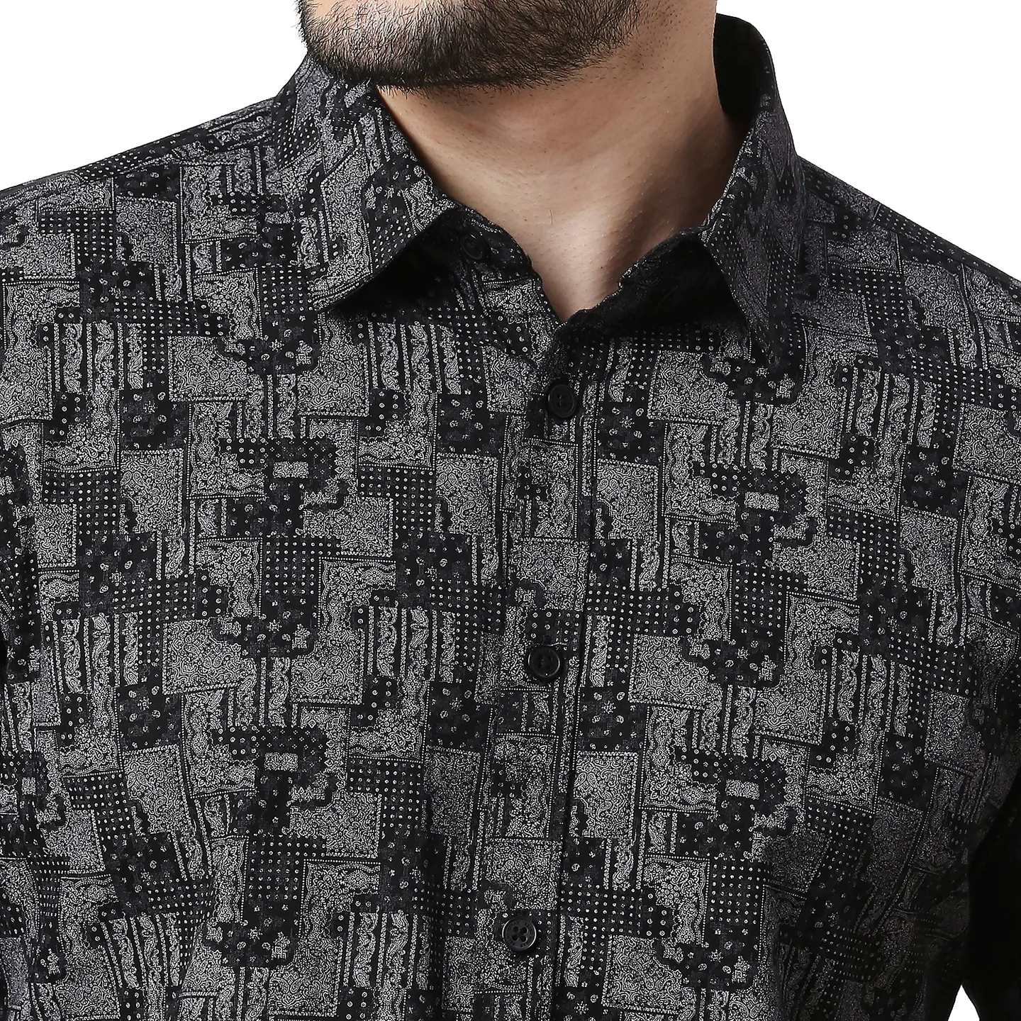 Black Slim Straight Fit Regular Collar Long Sleeves Cotton Men's Shirt by Being Human Clothing - Image 4