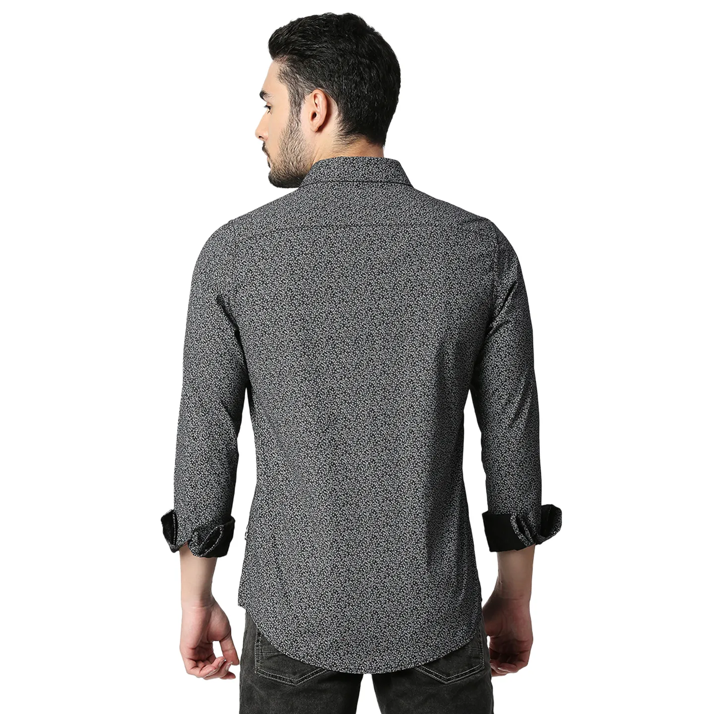 Black Slim Straight Fit Regular Collar Long Sleeves Cotton Men's Shirt by Being Human Clothing - Image 3