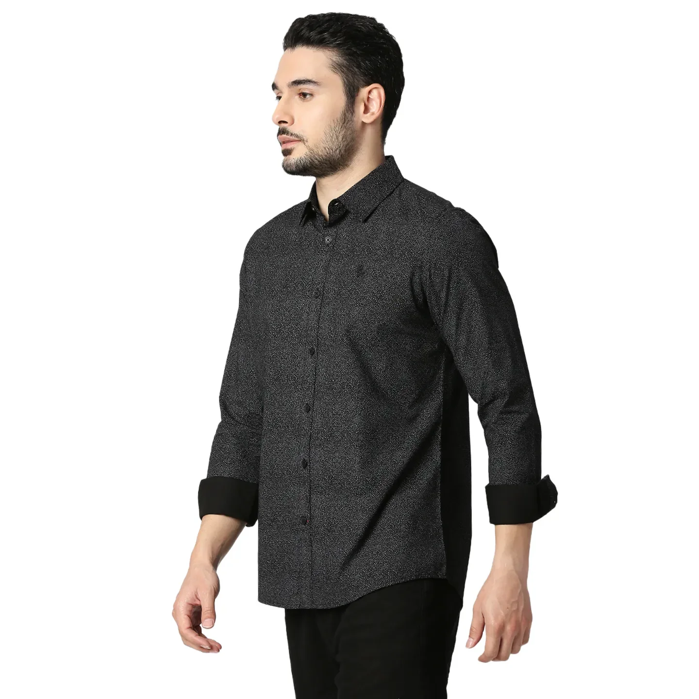 Black Slim Straight Fit Regular Collar Long Sleeves Cotton Men's Shirt by Being Human Clothing - Image 2