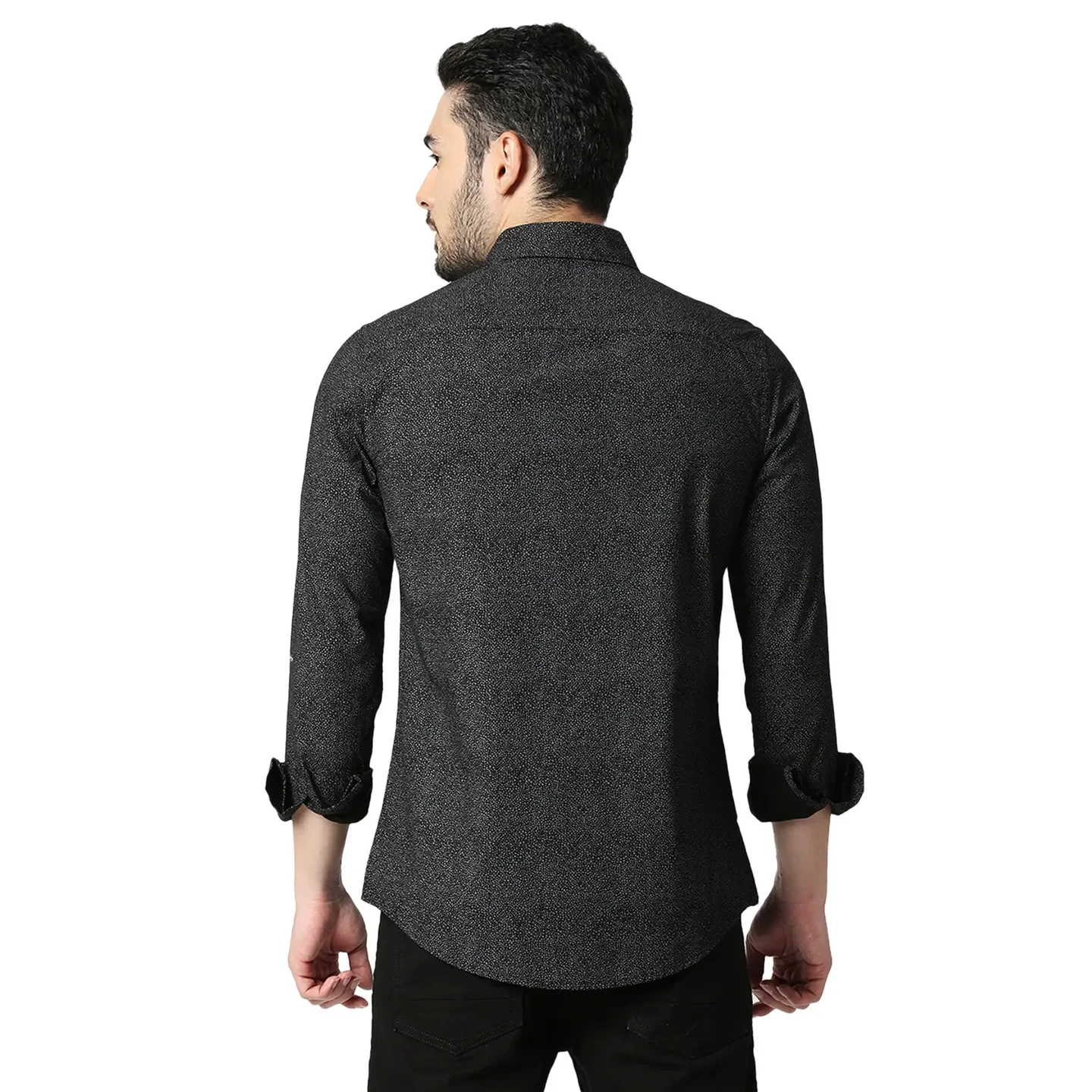 Black Slim Straight Fit Regular Collar Long Sleeves Cotton Men's Shirt by Being Human Clothing - Image 3
