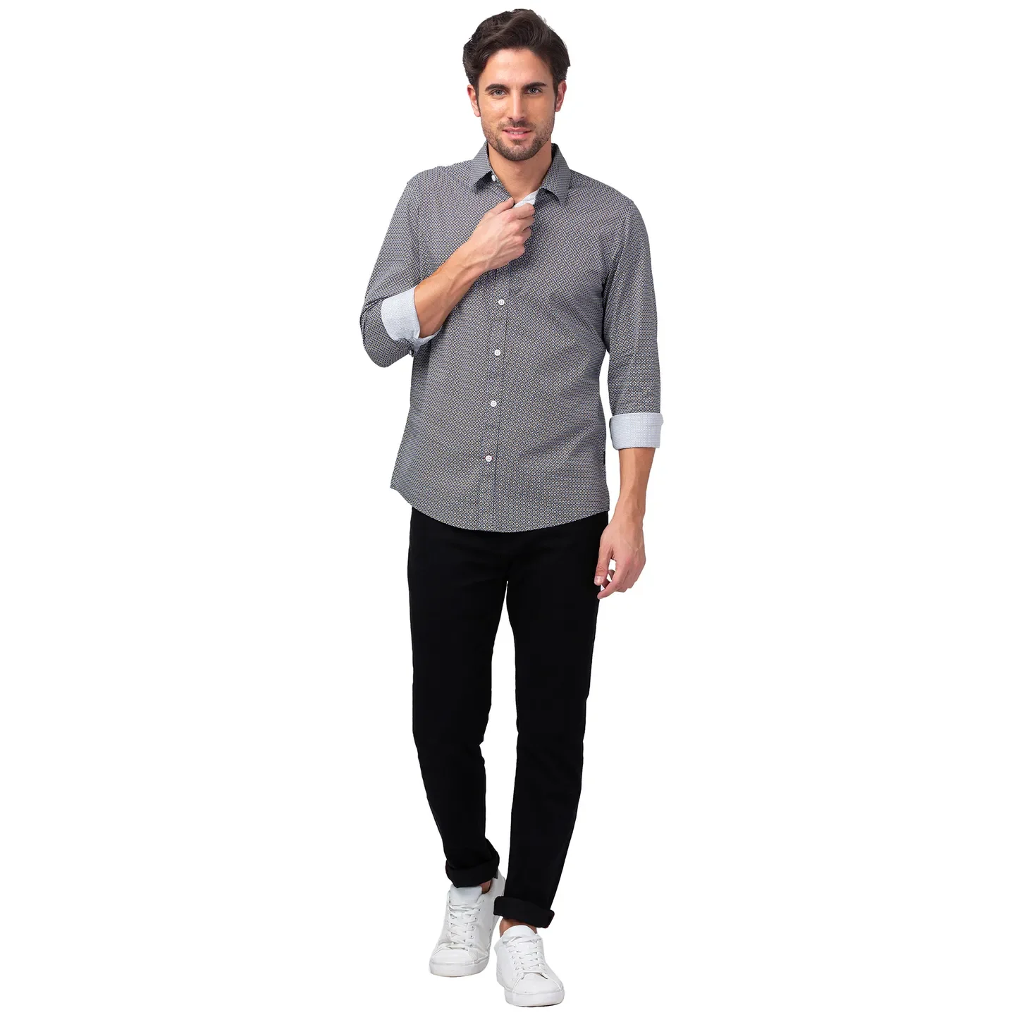 Black Slim Straight Fit Regular Collar Long Sleeves Men's Shirt by Being Human Clothing - Image 2
