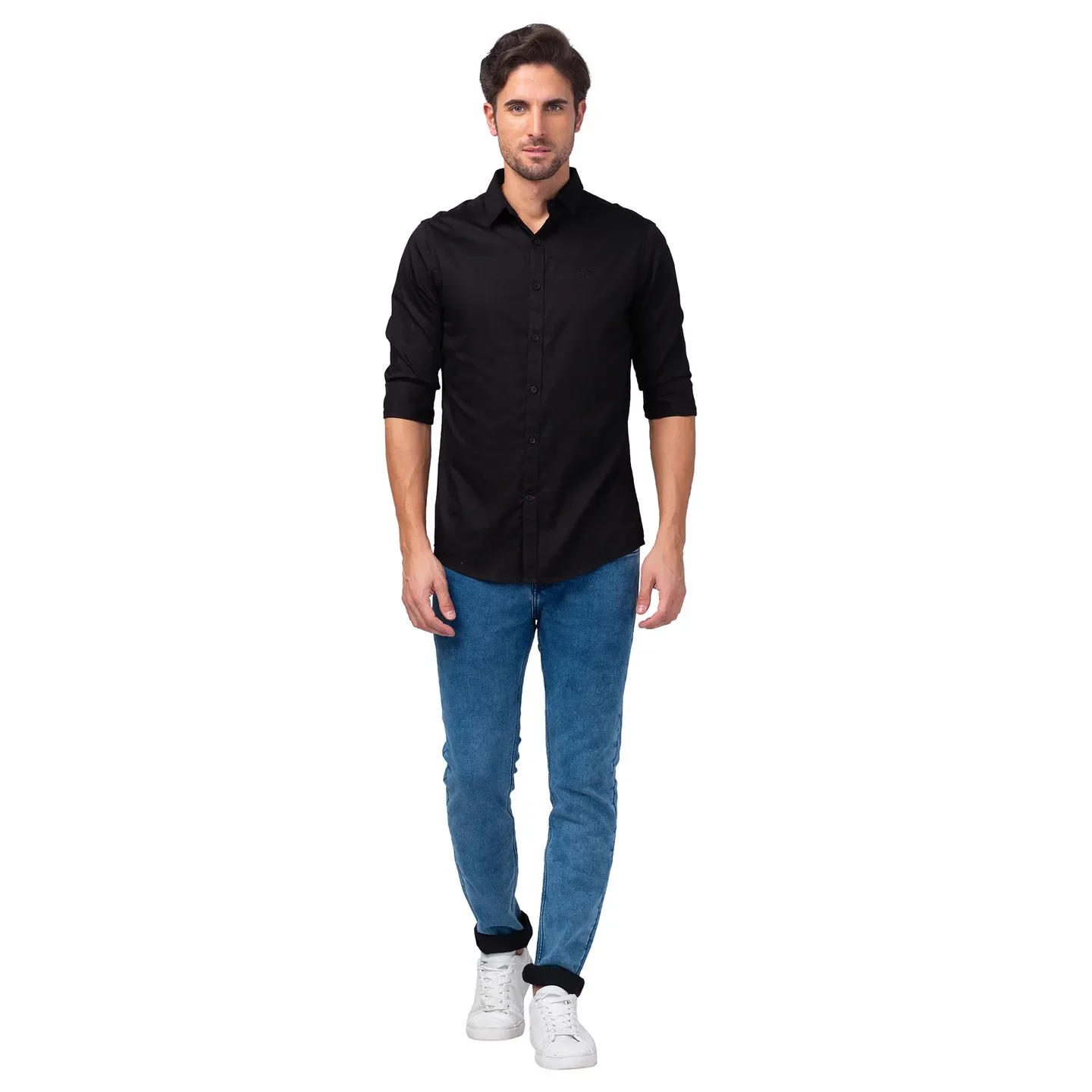 Black Slim Straight Fit Regular Collar Long Sleeves Men's Shirt by Being Human Clothing - Image 2