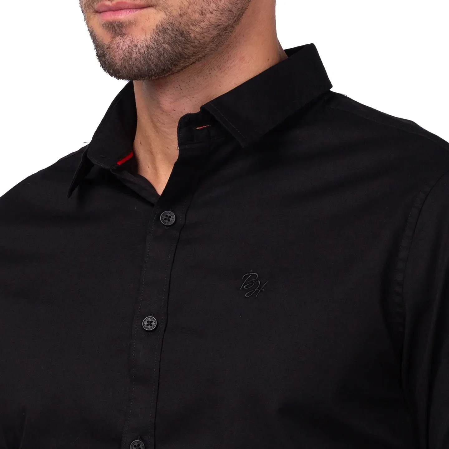 Black Slim Straight Fit Regular Collar Long Sleeves Men's Shirt by Being Human Clothing - Image 5