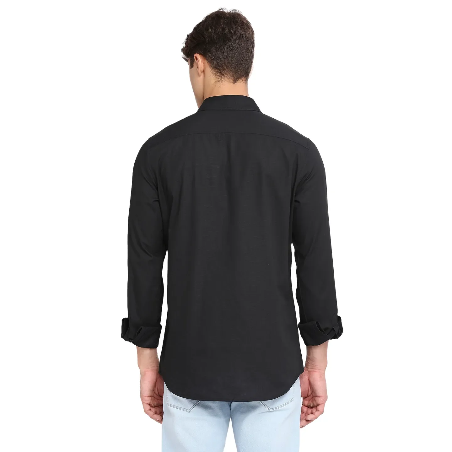 Black Slim Straight Fit Regular Collar Long Sleeves Cotton Men's Shirt by Being Human Clothing - Image 4