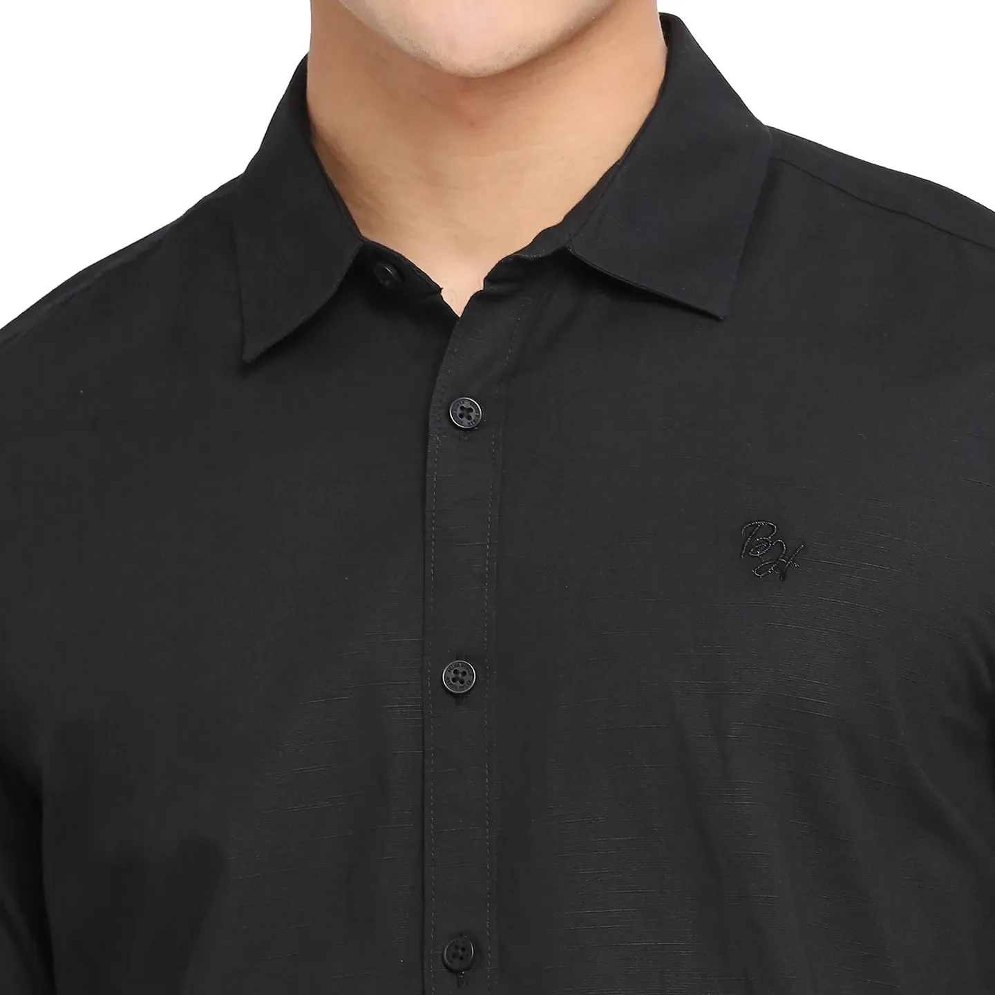 Black Slim Straight Fit Regular Collar Long Sleeves Cotton Men's Shirt by Being Human Clothing - Image 5