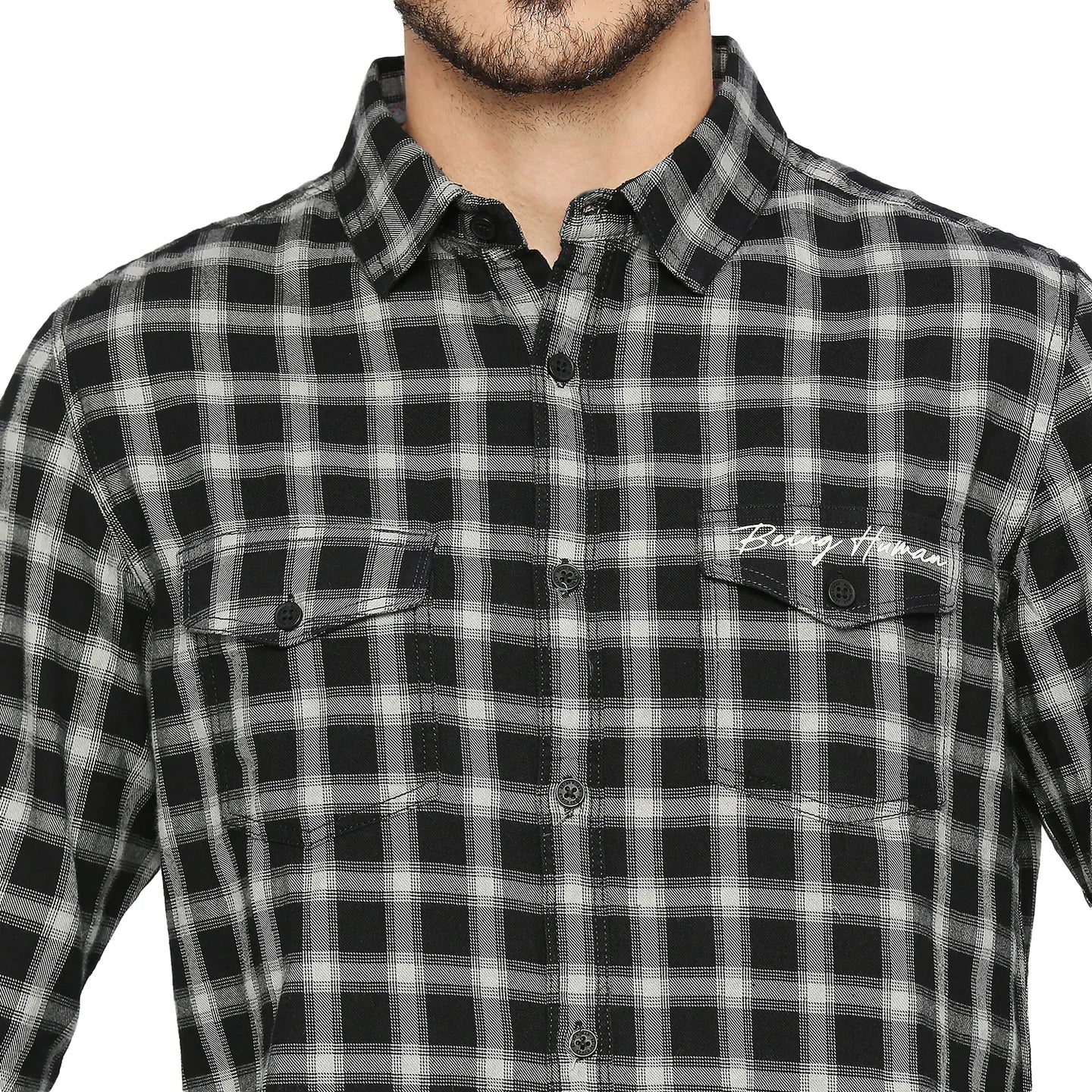 Black Slim Straight Fit Regular Collar Short Sleeves Cotton Men's Shirt by Being Human Clothing - Image 5