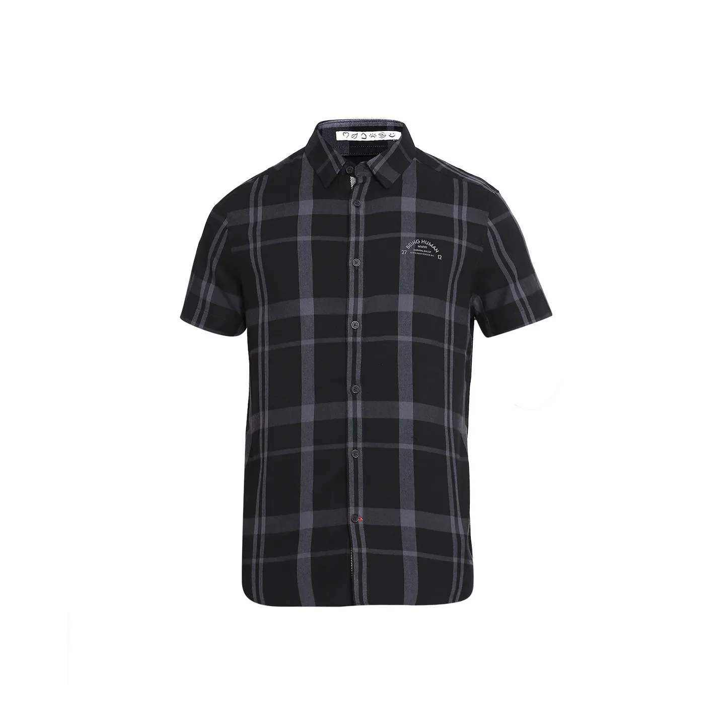 Black Slim Straight Fit Regular Collar Short Sleeves Cotton Men's Shirt by Being Human Clothing - Image 7