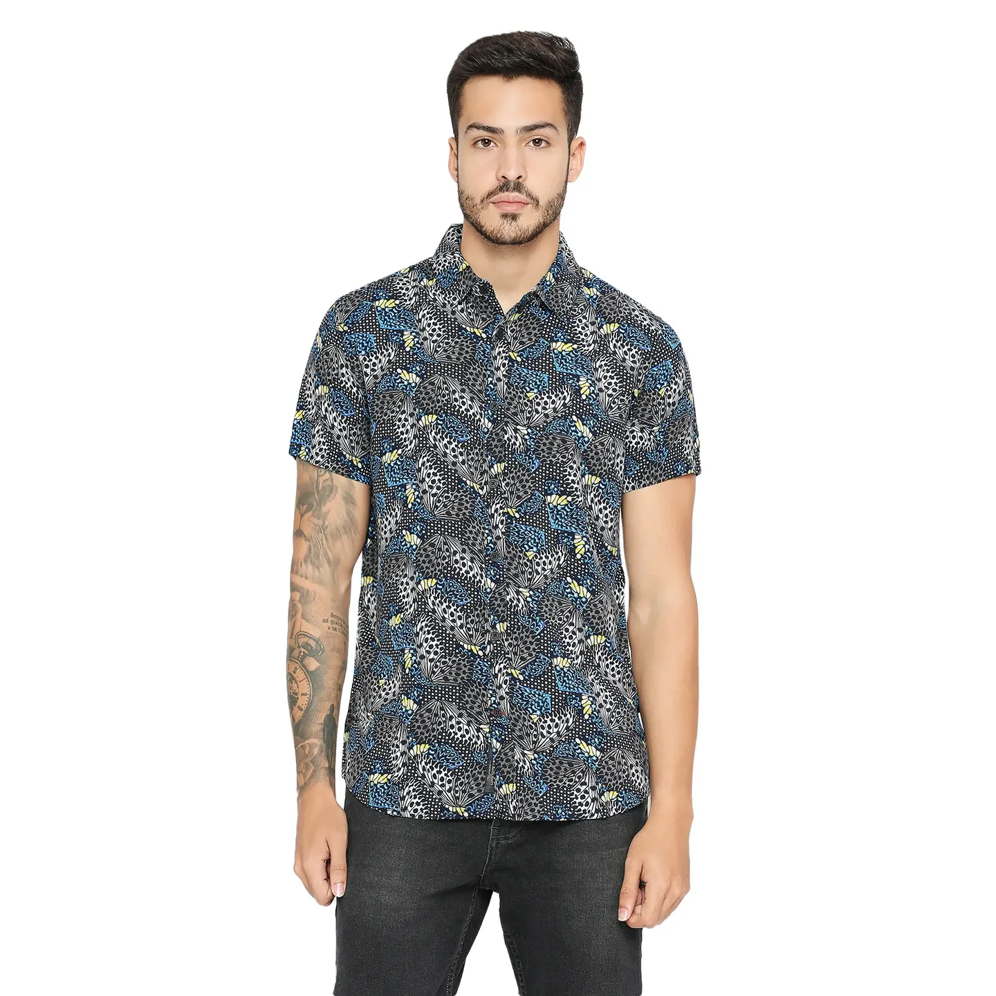 Black Slim Fit Regular Collar Men's Shirt by Being Human Clothing