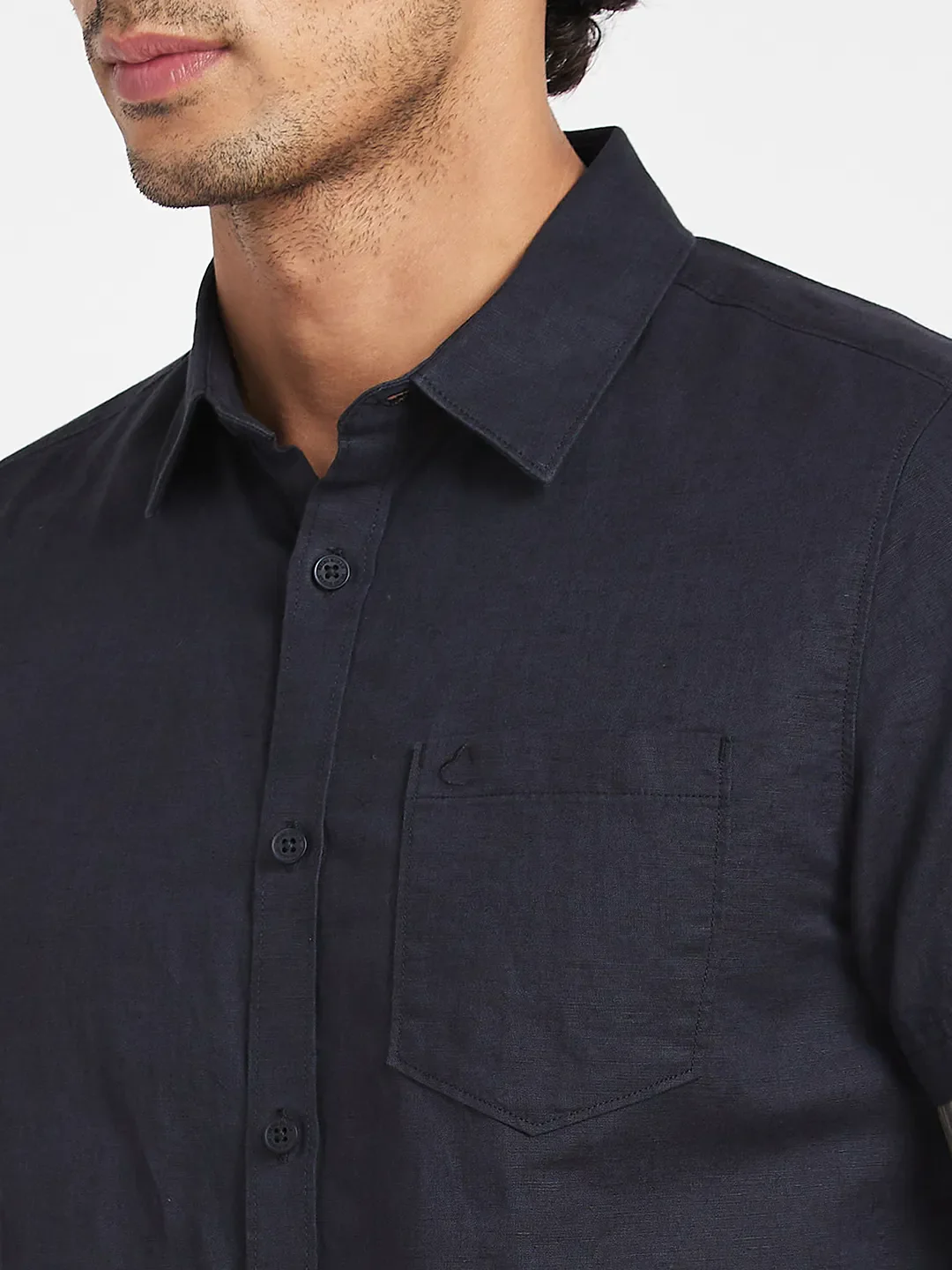 Black Slim Straight Fit Regular Collar Short Sleeves Men's Shirt by Being Human Clothing - Image 5