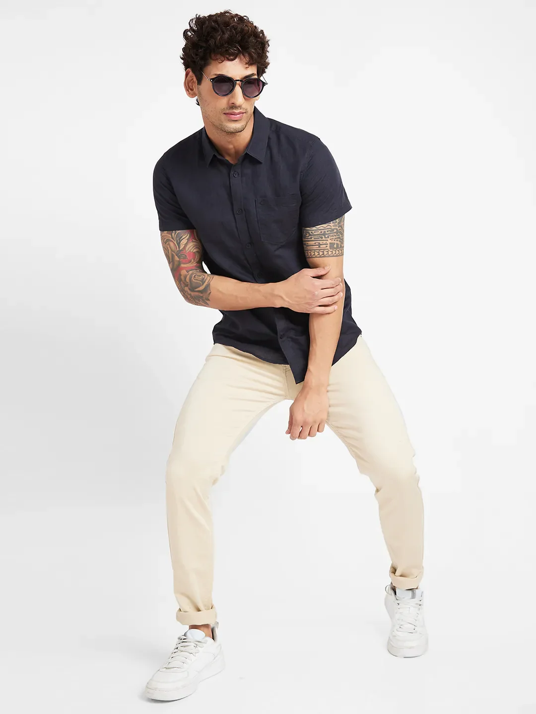 Black Slim Straight Fit Regular Collar Short Sleeves Men's Shirt by Being Human Clothing - Image 6