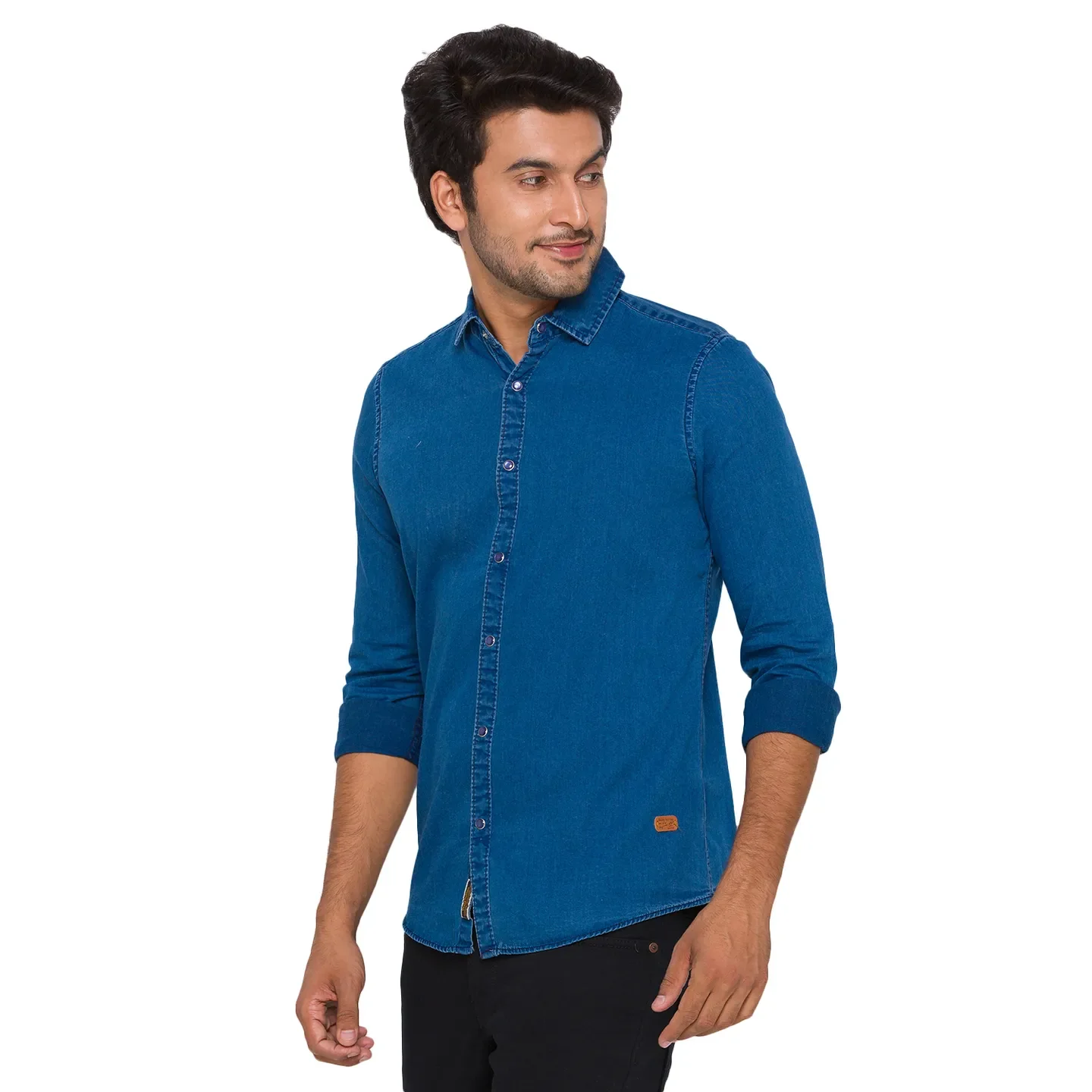Blue Slim Straight Fit Regular Collar Long Sleeves Cotton Men's Shirt by Being Human Clothing - Image 2