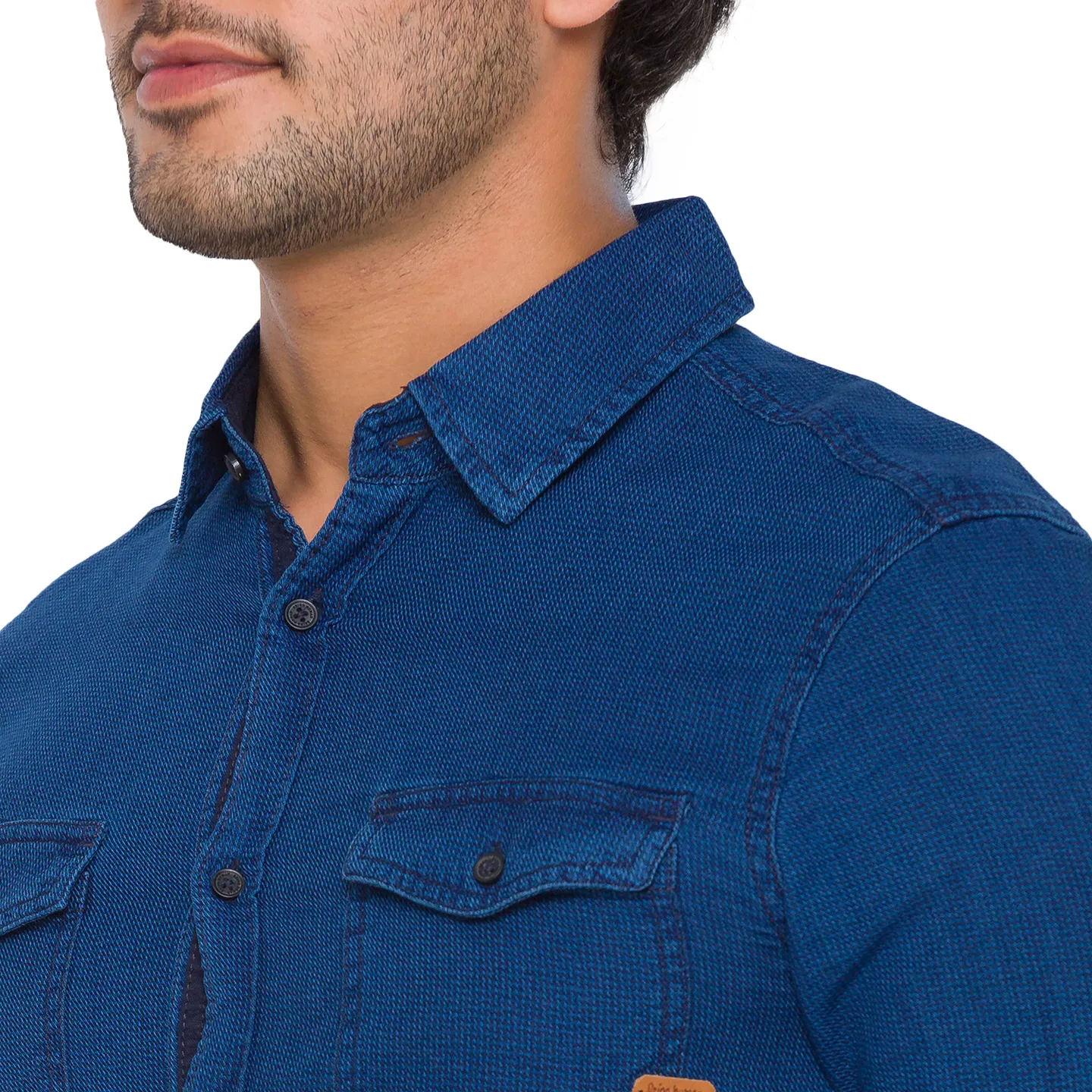Blue Slim Straight Fit Regular Collar Long Sleeves Cotton Men's Shirt by Being Human Clothing - Image 3