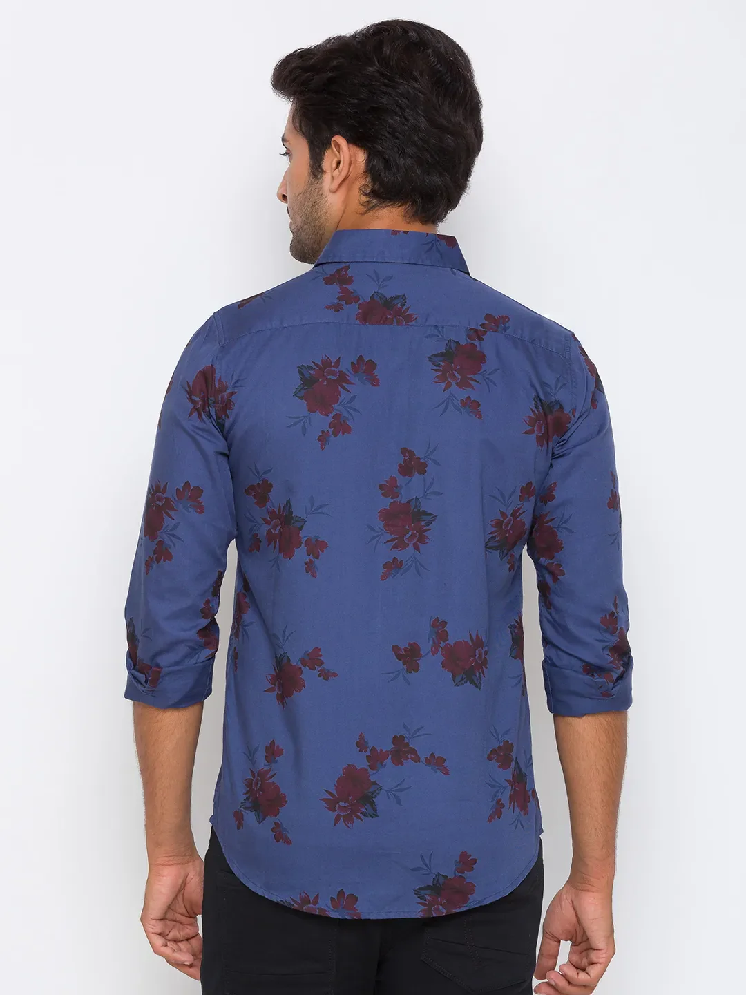 Blue Slim Straight Fit Regular Collar Long Sleeves Cotton Men's Shirt by Being Human Clothing - Image 3