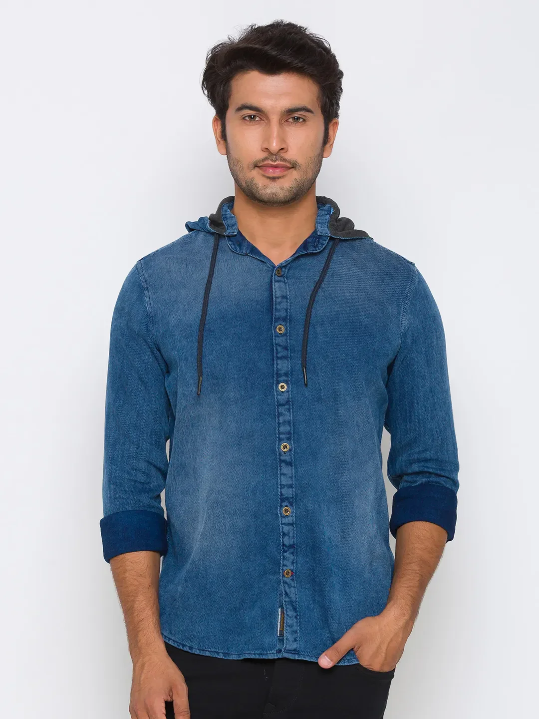 Blue Regular Fit Regular Collar Long Sleeves Cotton Men's Shirt by Being Human Clothing