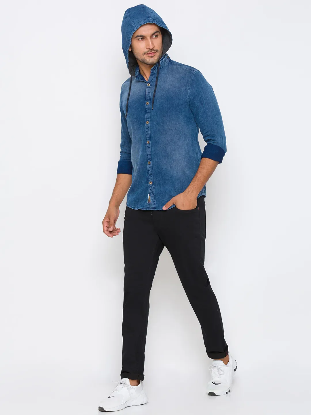 Blue Regular Fit Regular Collar Long Sleeves Cotton Men's Shirt by Being Human Clothing - Image 7