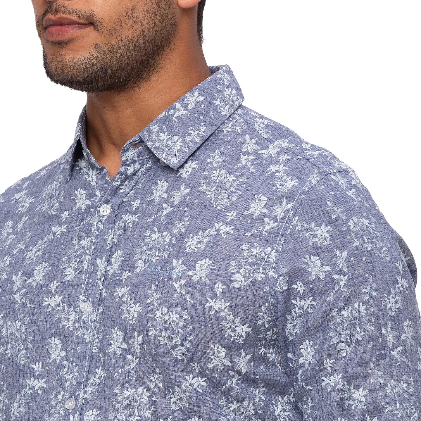Blue Slim Straight Fit Regular Collar Long Sleeves Cotton Men's Shirt by Being Human Clothing - Image 3