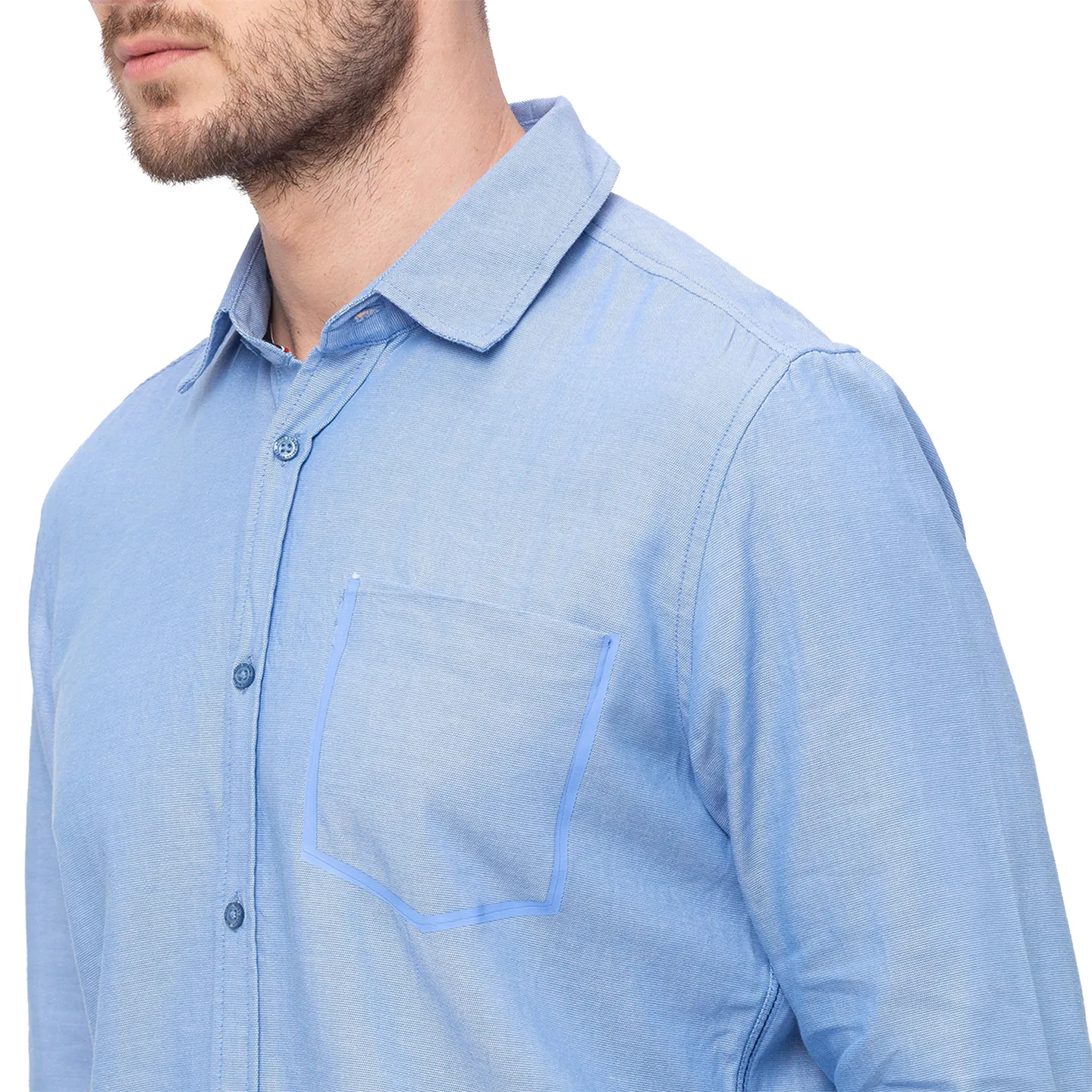 Blue Slim Straight Fit Regular Collar Long Sleeves Cotton Men's Shirt by Being Human Clothing - Image 4