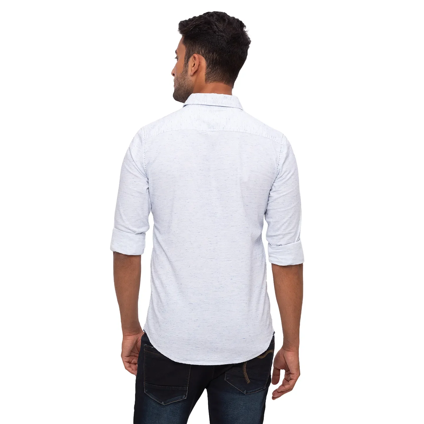 Blue Slim Straight Fit Regular Collar Long Sleeves Cotton Men's Shirt by Being Human Clothing - Image 3