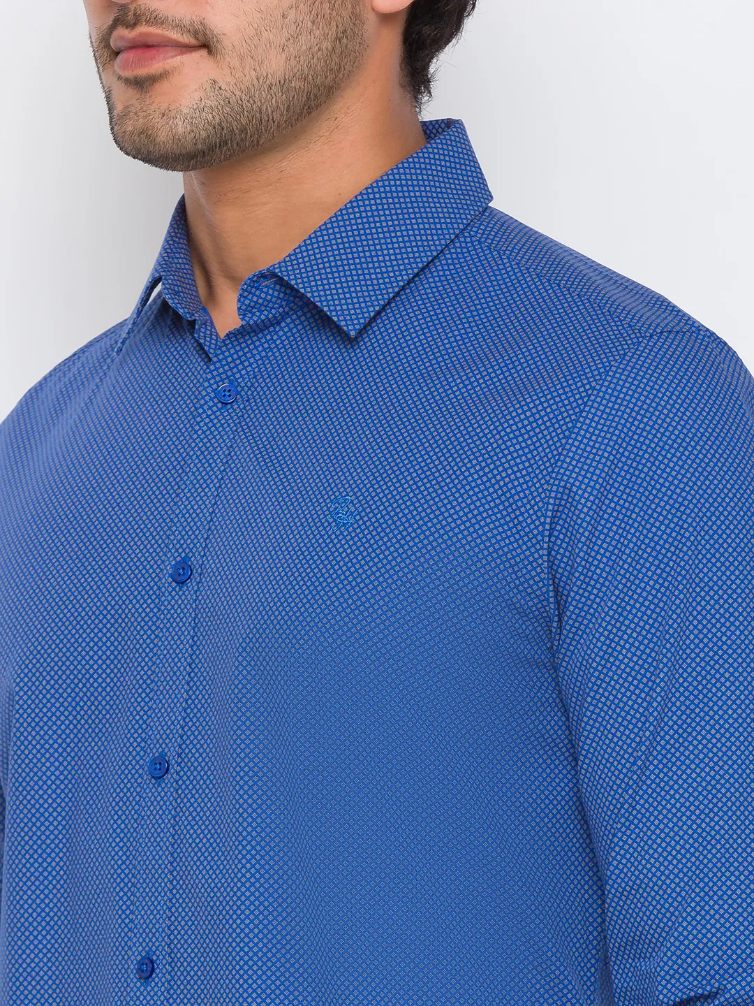 Blue Slim Straight Fit Regular Collar Long Sleeves Cotton Men's Shirt by Being Human Clothing - Image 4