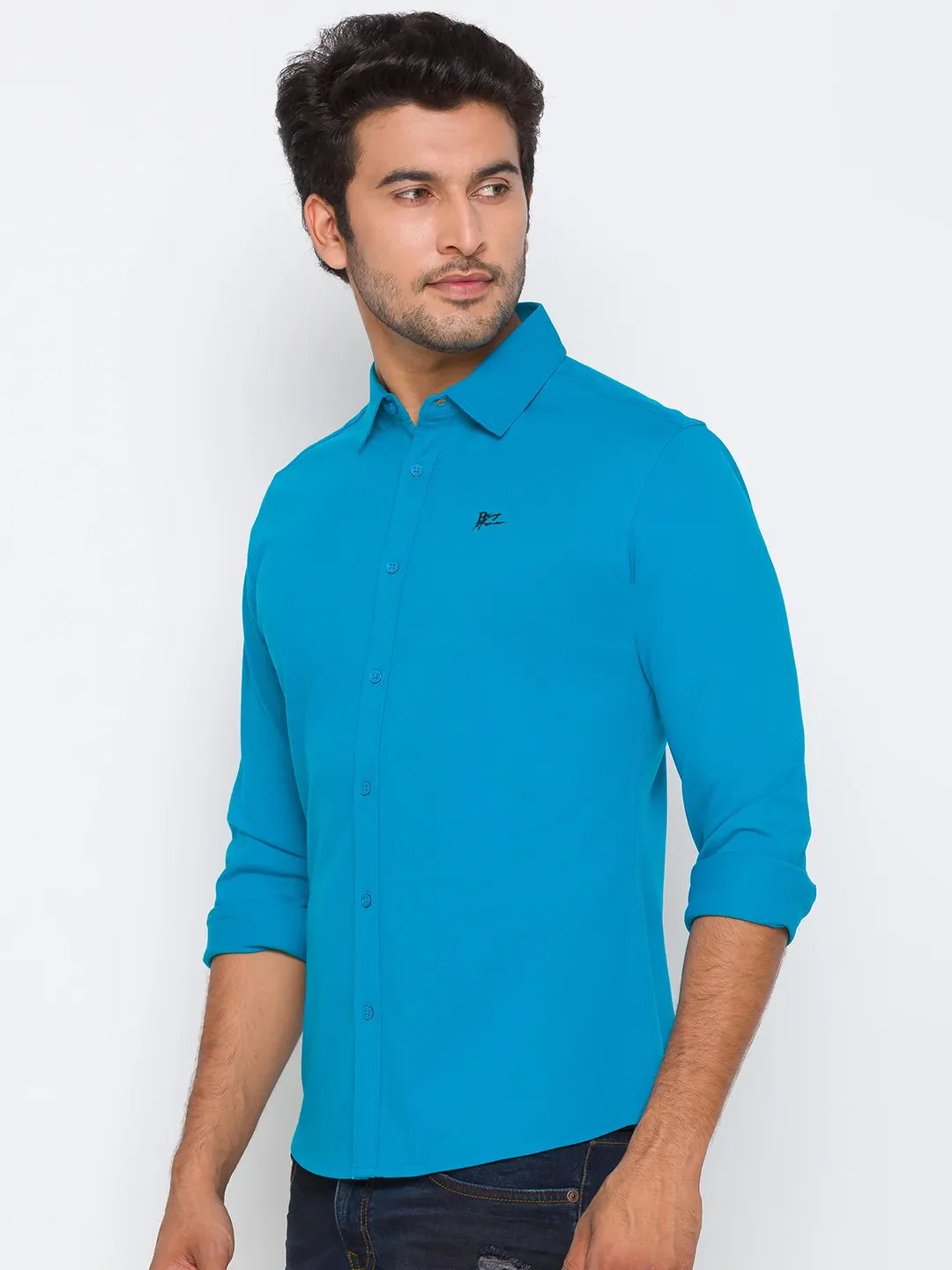 Blue Super Slim Fit Regular Collar Men's Shirt by Being Human Clothing - Image 2