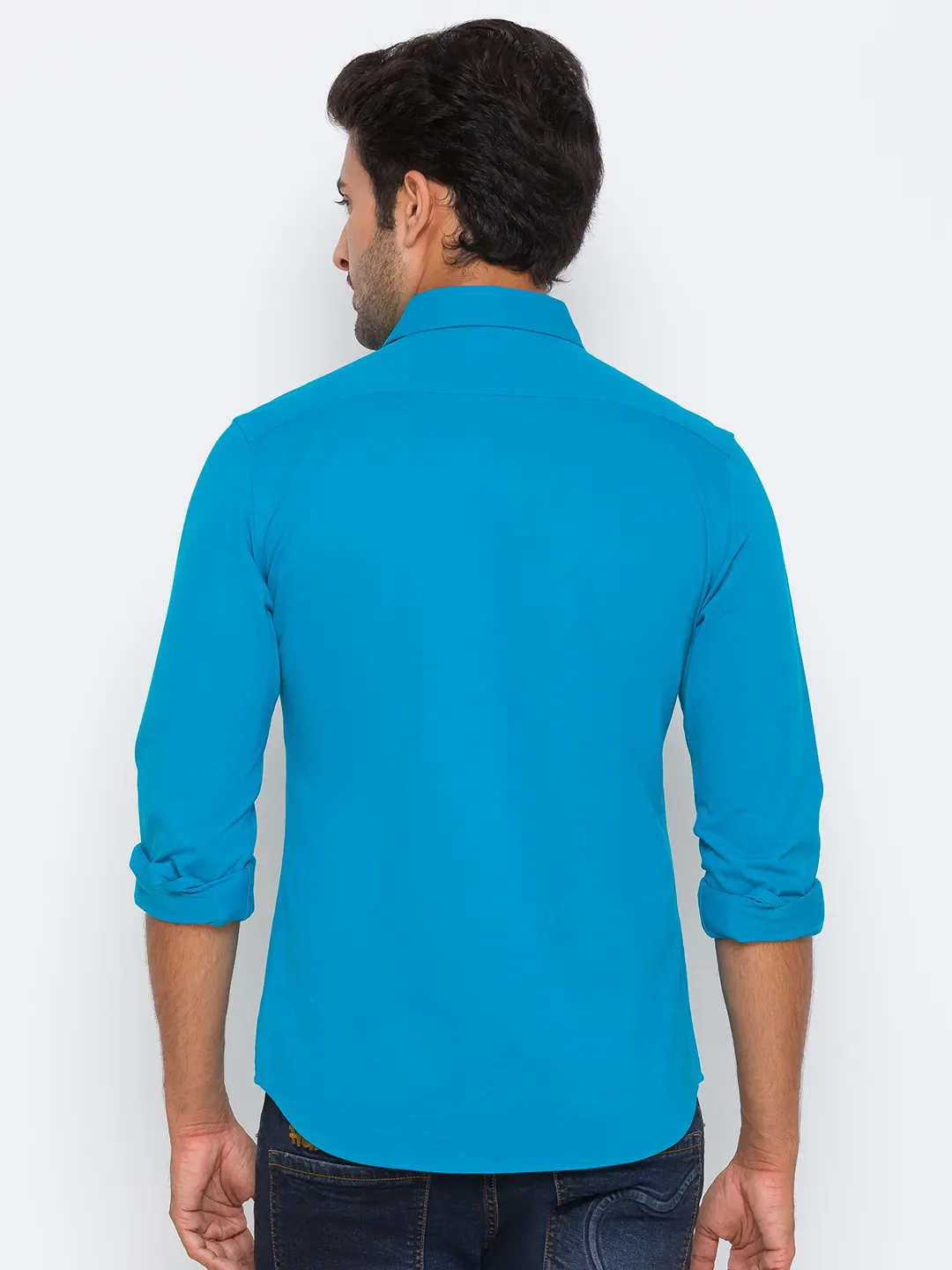 Blue Super Slim Fit Regular Collar Men's Shirt by Being Human Clothing - Image 4