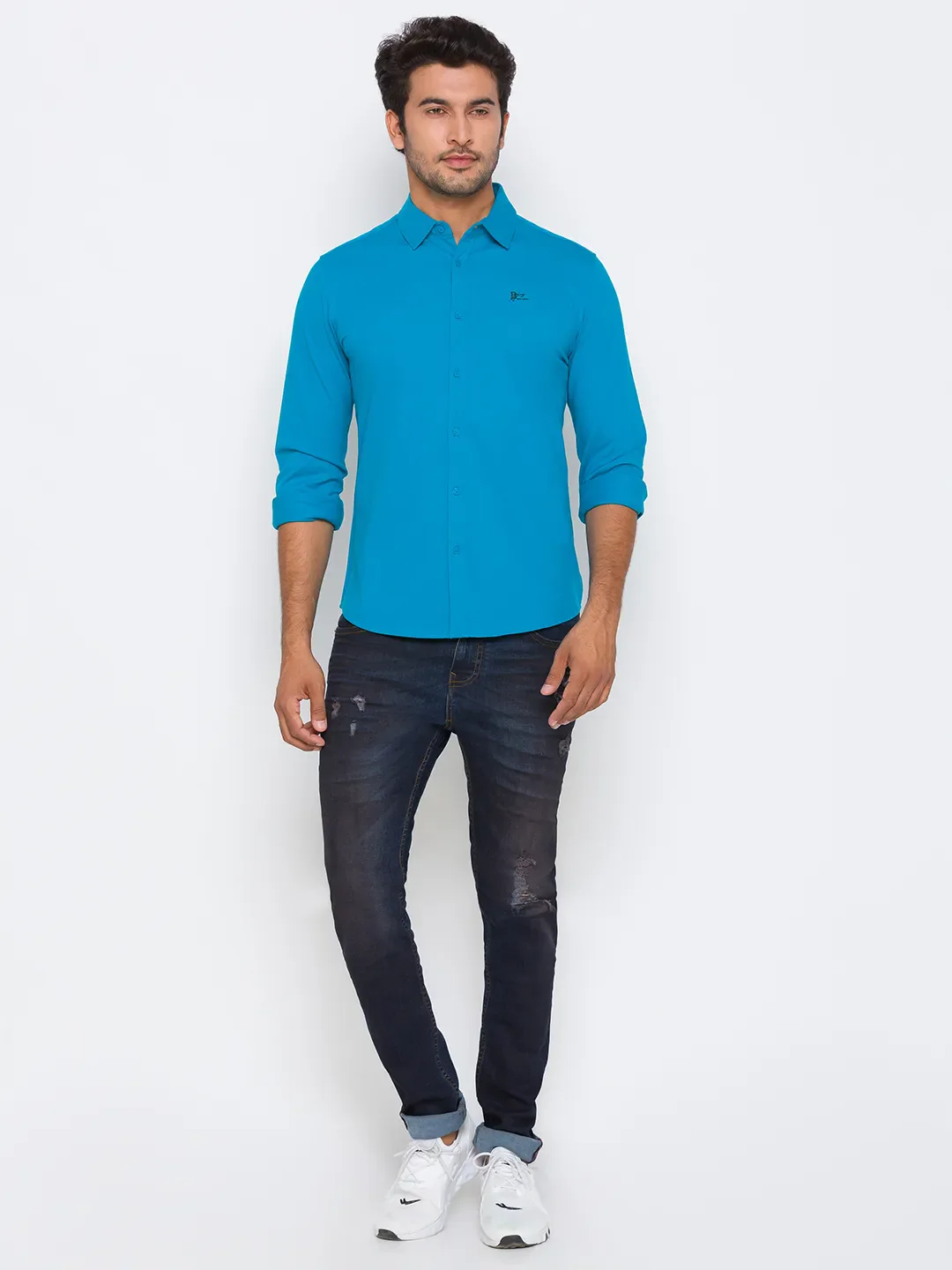 Blue Super Slim Fit Regular Collar Men's Shirt by Being Human Clothing - Image 5