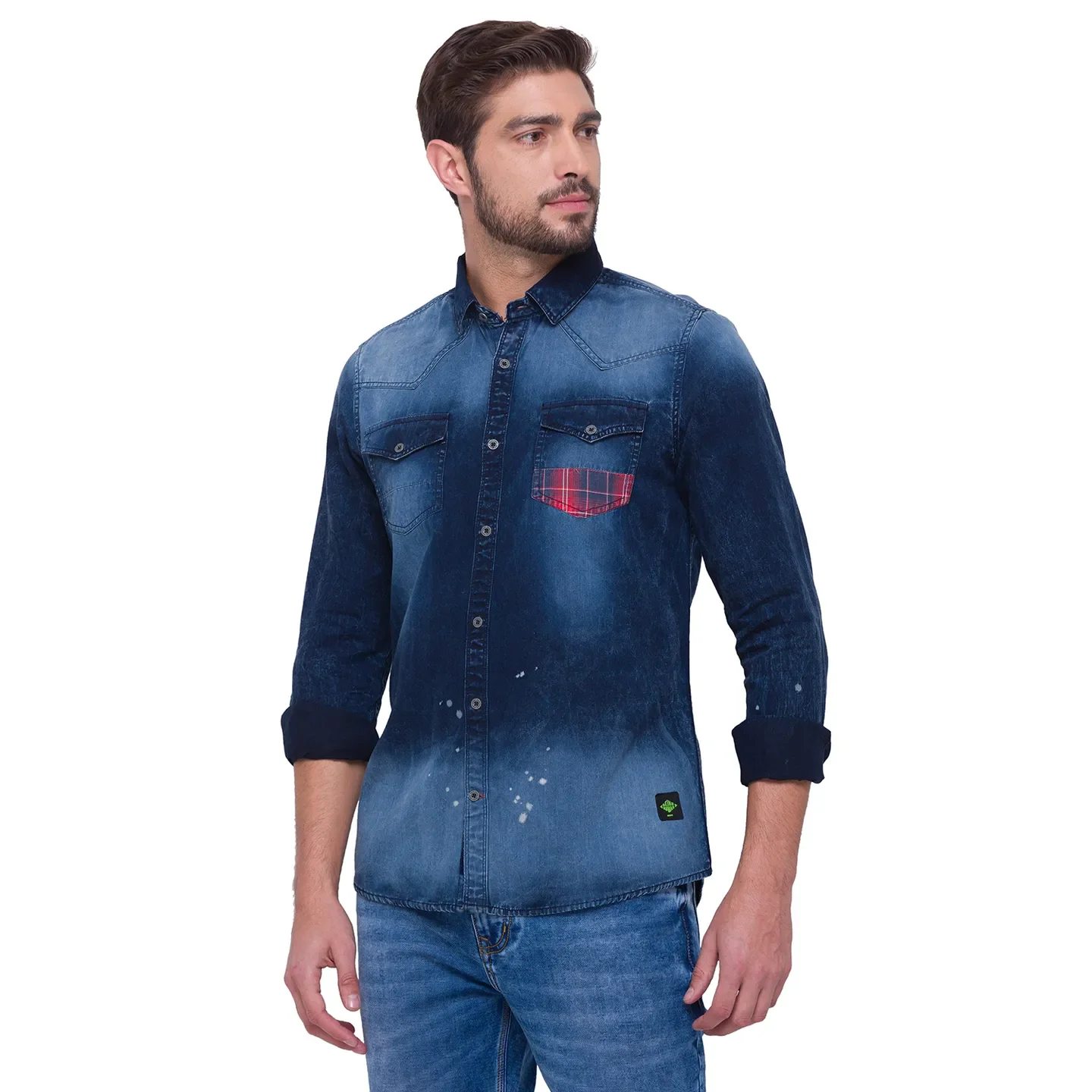 Blue Slim Straight Fit Regular Collar Long Sleeves Cotton Men's Shirt by Being Human Clothing - Image 2