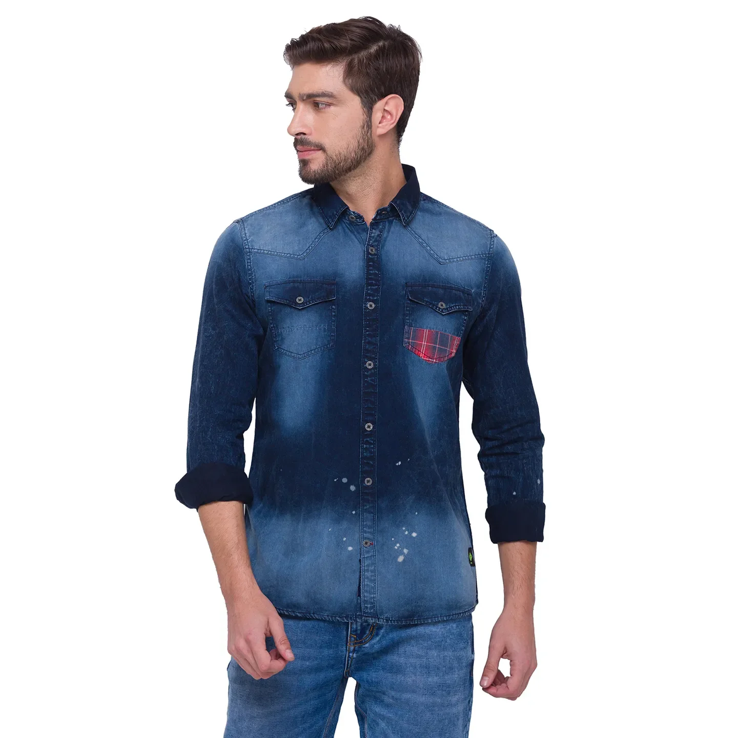Blue Slim Straight Fit Regular Collar Long Sleeves Cotton Men's Shirt by Being Human Clothing - Image 4