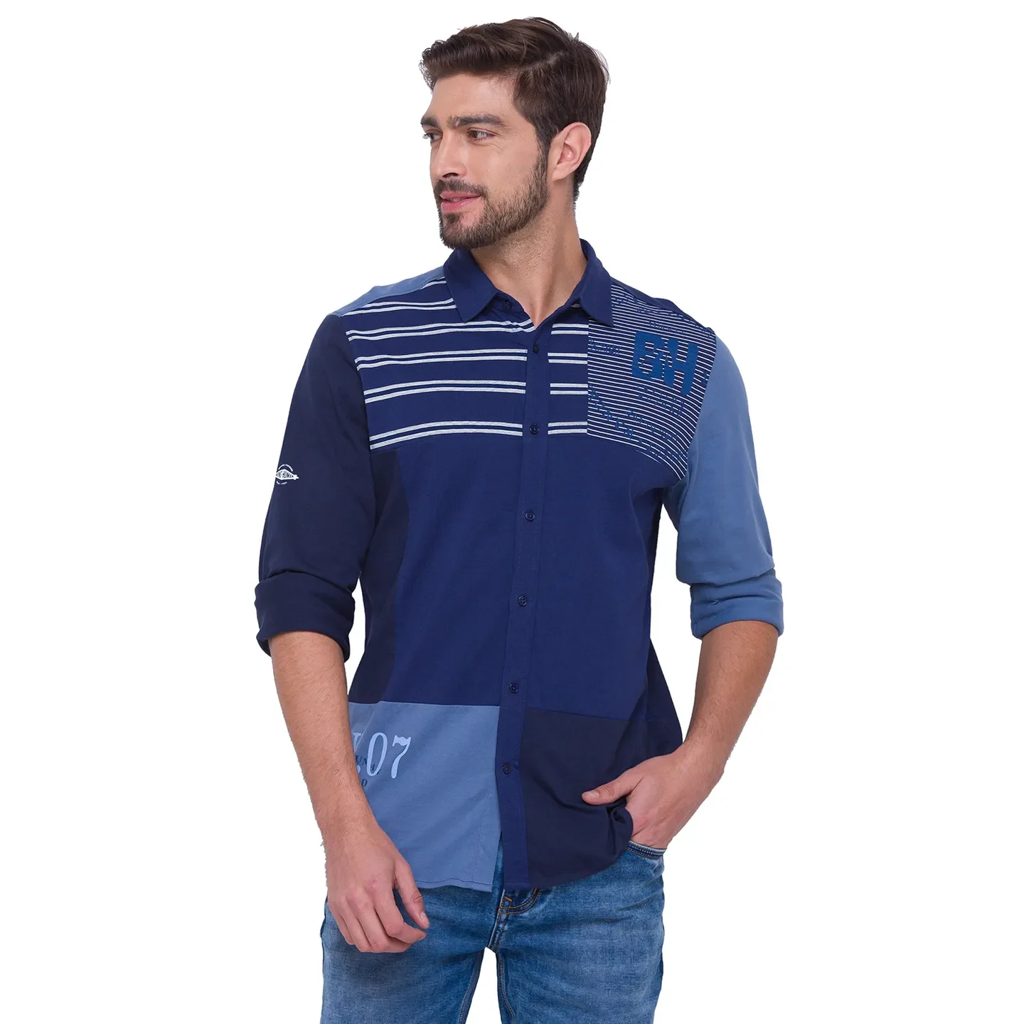 Blue Slim Fit Regular Collar Men's Shirt by Being Human Clothing
