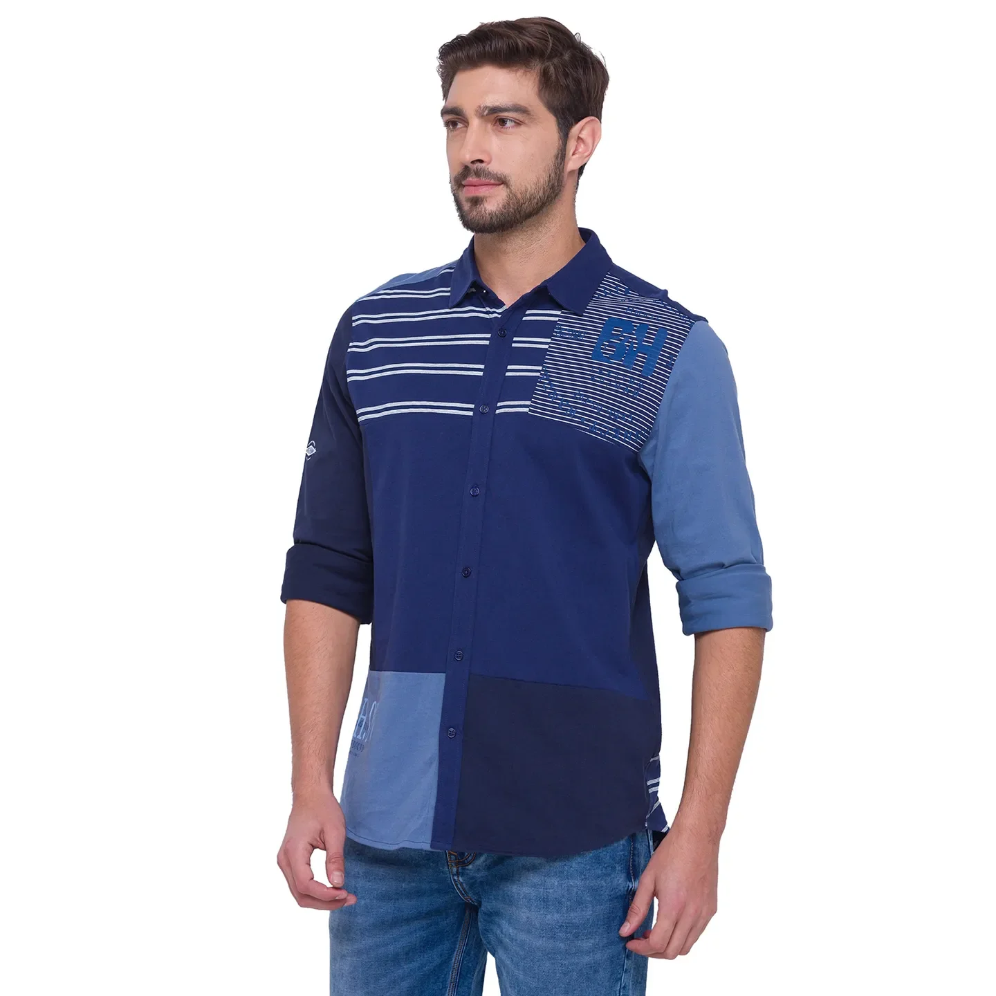 Blue Slim Fit Regular Collar Men's Shirt by Being Human Clothing - Image 2