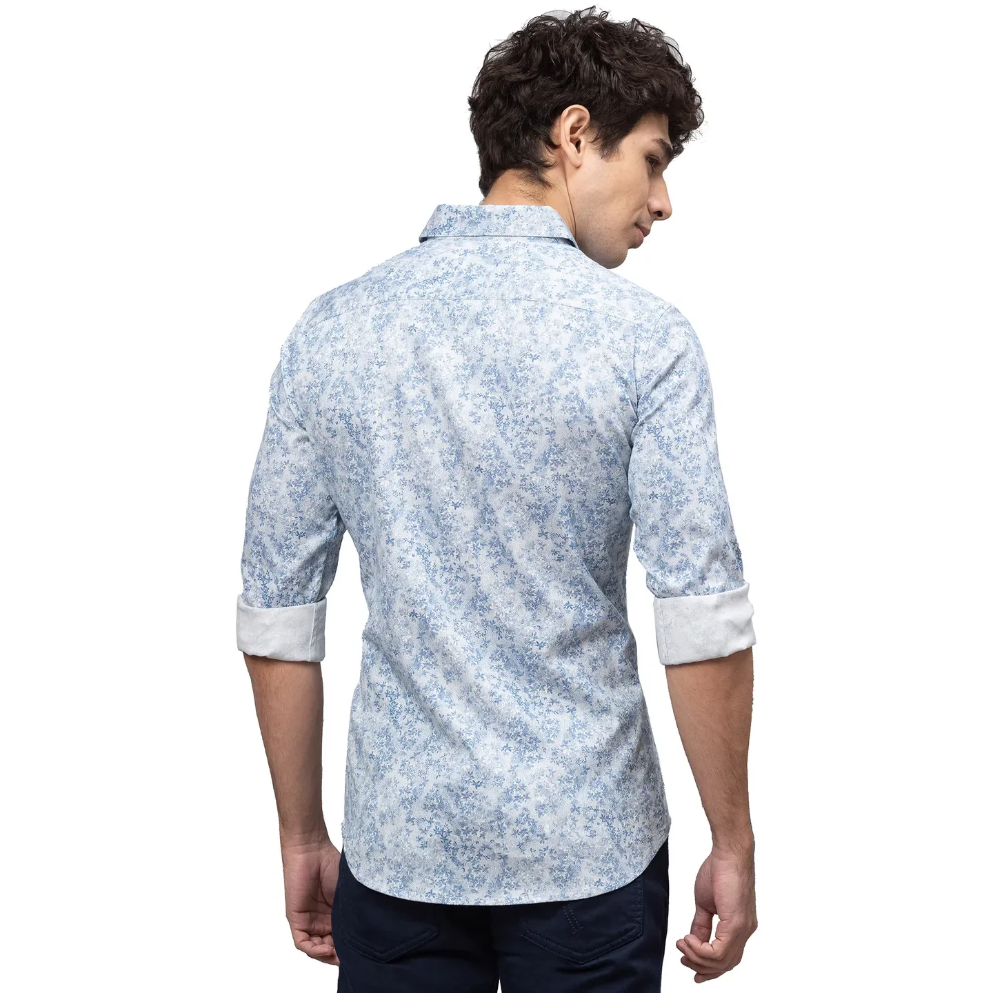 Blue Slim Straight Fit Regular Collar Long Sleeves Cotton Men's Shirt by Being Human Clothing - Image 3