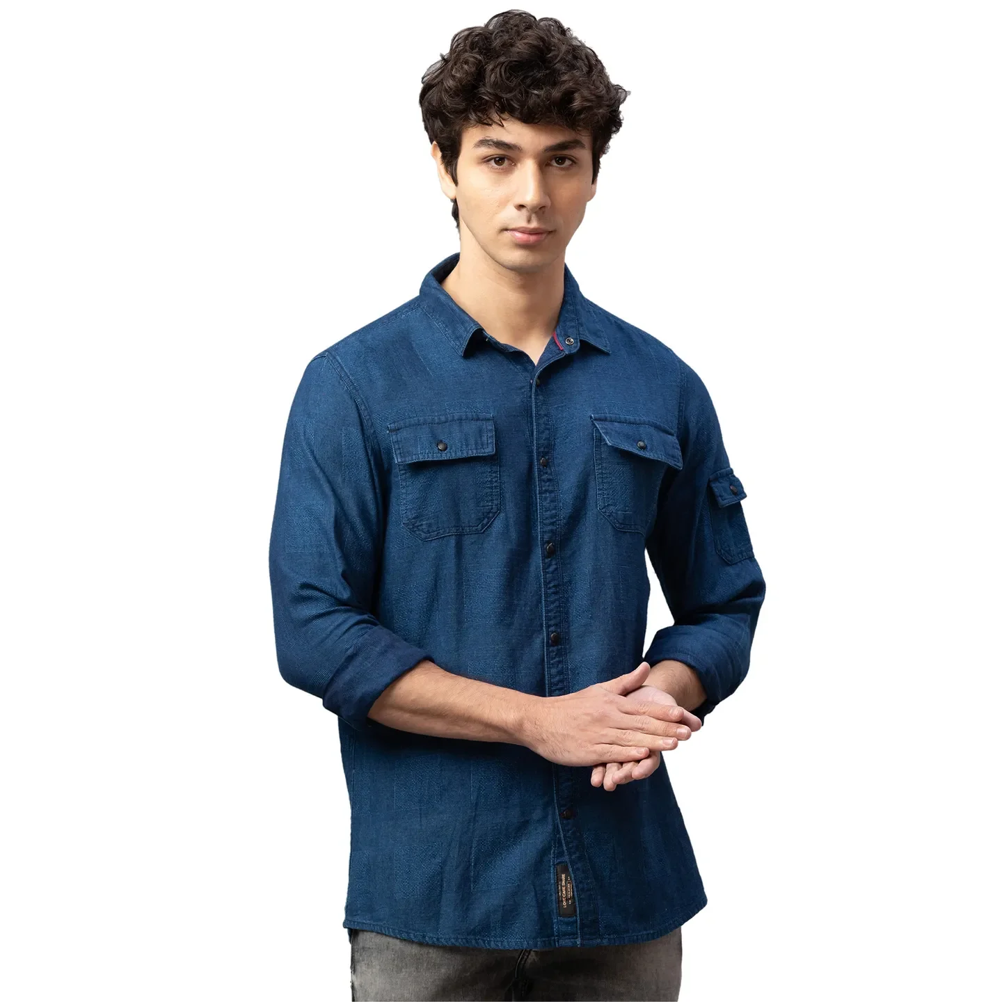 Blue Slim Straight Fit Regular Collar Long Sleeves Cotton Men's Shirt by Being Human Clothing
