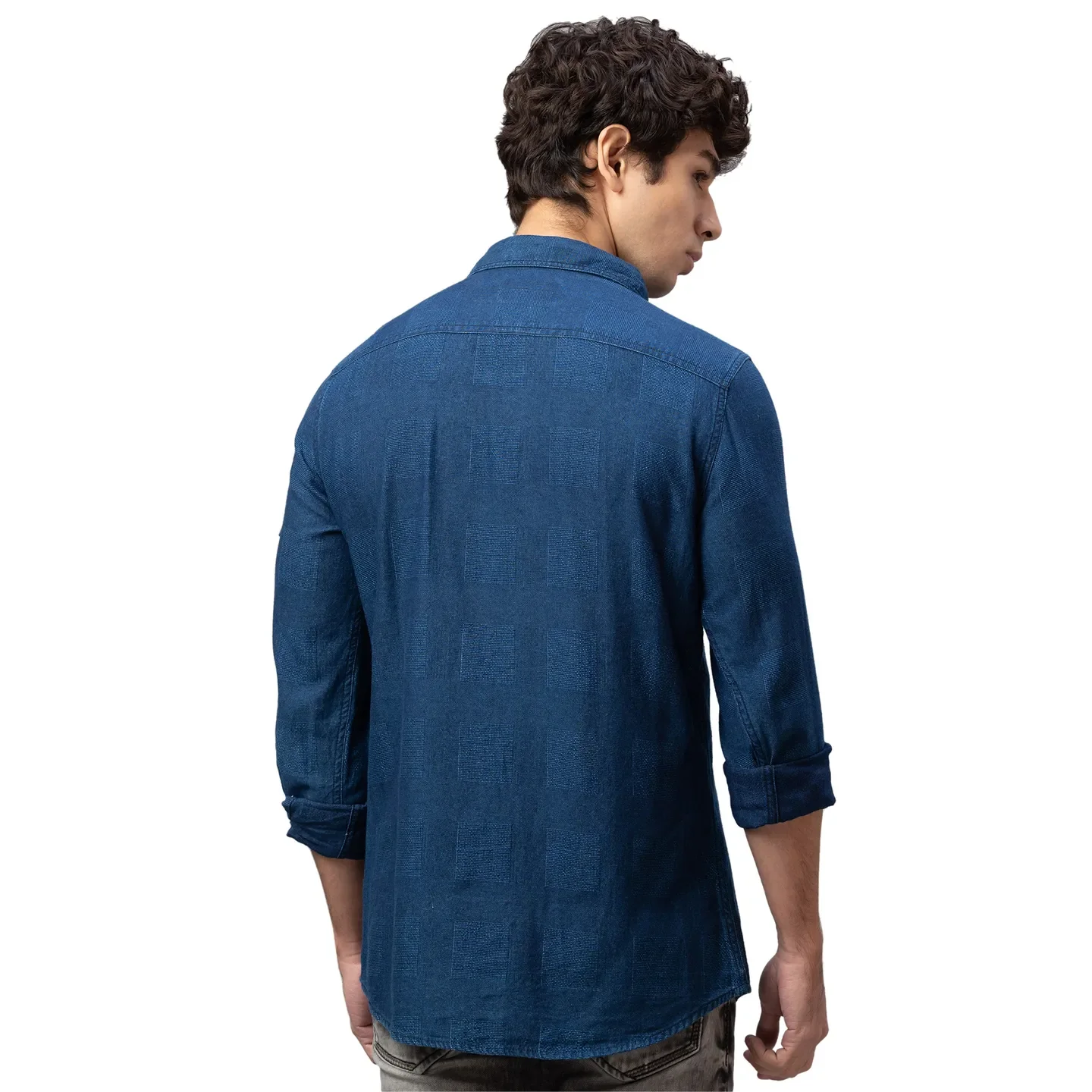 Blue Slim Straight Fit Regular Collar Long Sleeves Cotton Men's Shirt by Being Human Clothing - Image 3