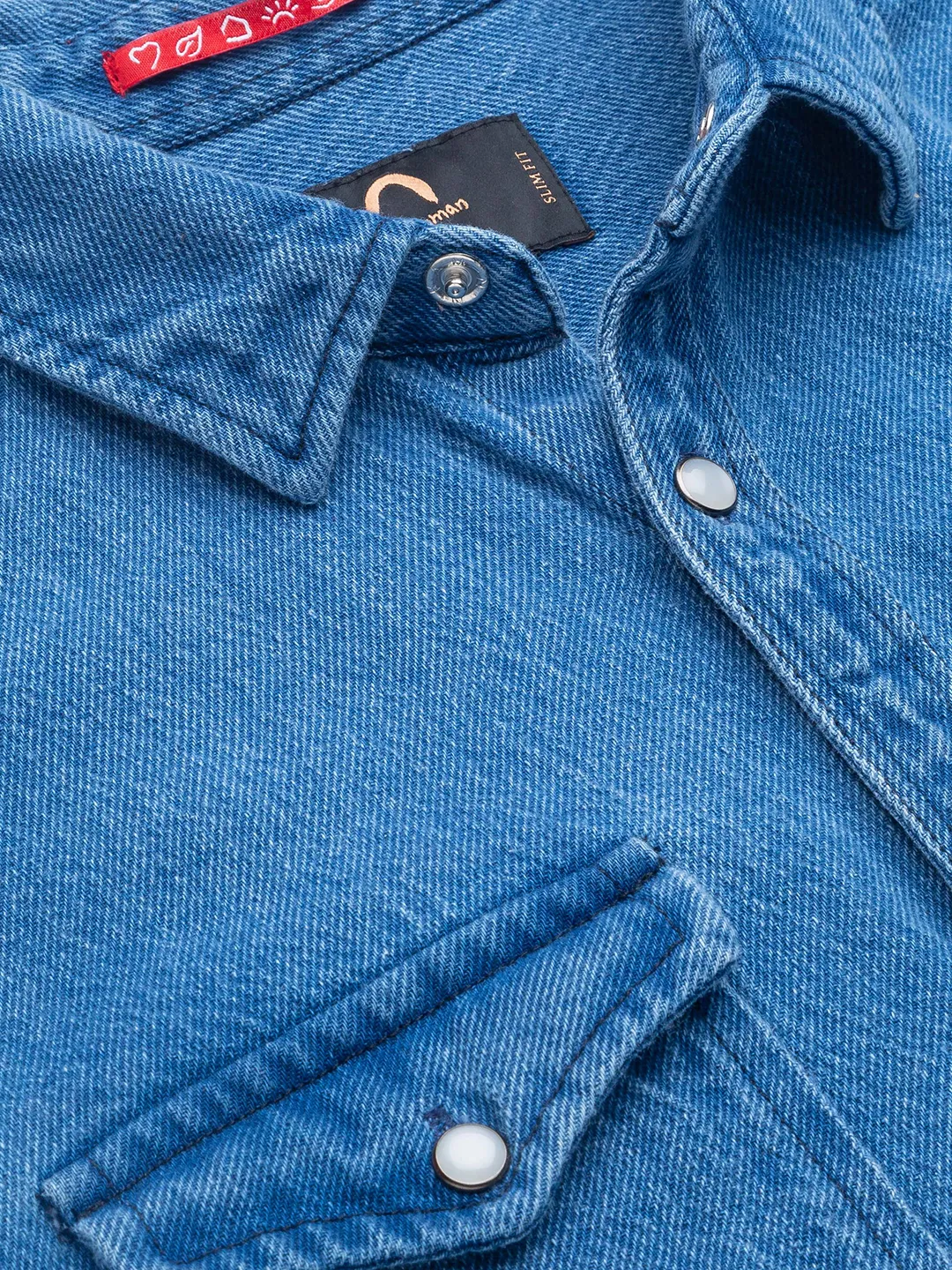 Blue Slim Straight Fit Regular Collar Long Sleeves Cotton Men's Shirt by Being Human Clothing - Image 2