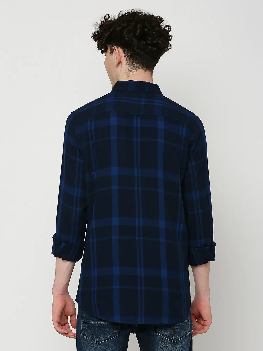 Blue Slim Fit Regular Collar Men's Shirt by Being Human Clothing - Image 4