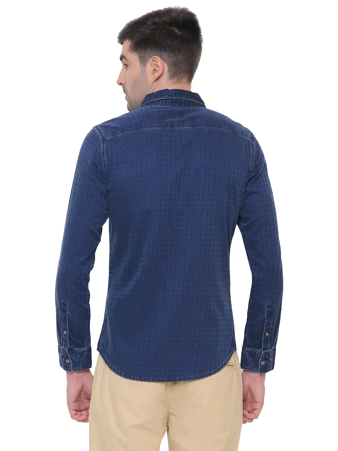Blue Regular Fit Regular Collar Long Sleeves Cotton Men's Shirt by Being Human Clothing - Image 2