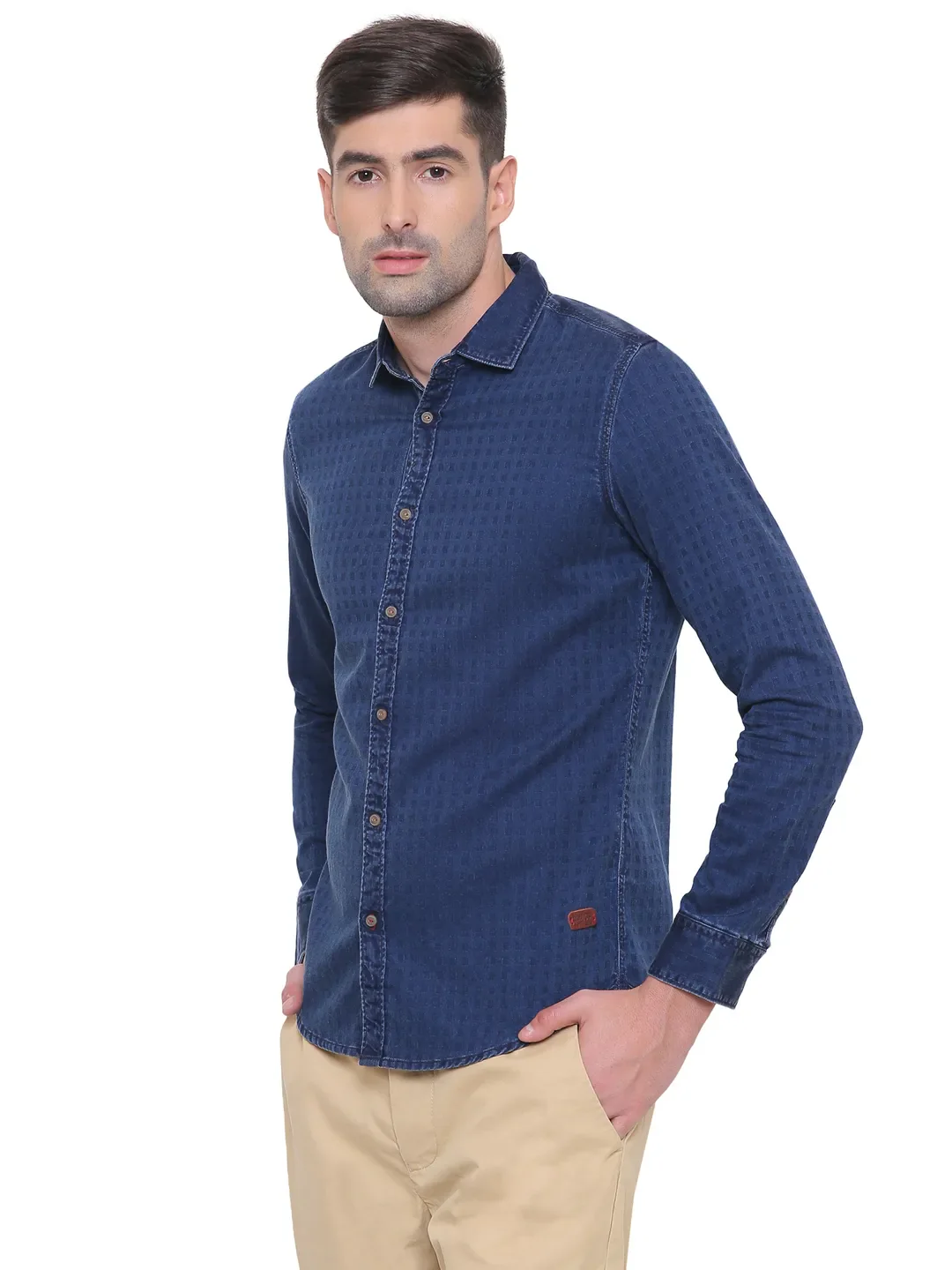 Blue Regular Fit Regular Collar Long Sleeves Cotton Men's Shirt by Being Human Clothing - Image 3