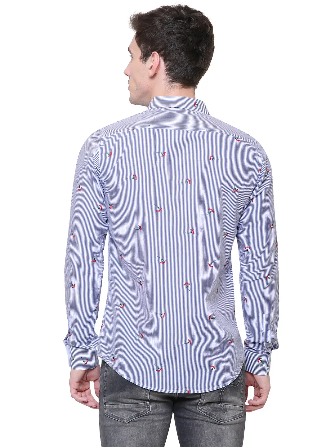 Blue Slim Straight Fit Regular Collar Long Sleeves Men's Shirt by Being Human Clothing - Image 2