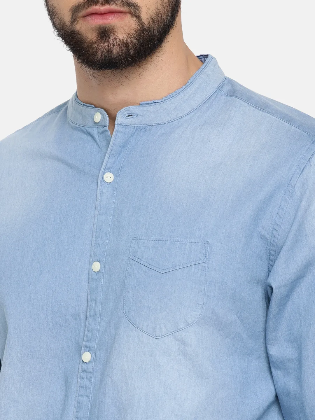 Blue Slim Straight Fit Regular Collar Long Sleeves Cotton Men's Shirt by Being Human Clothing - Image 2