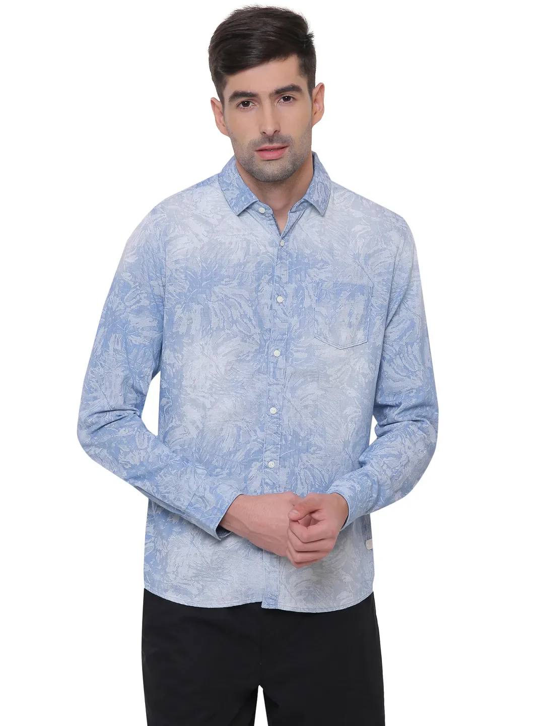 Blue Slim Straight Fit Regular Collar Long Sleeves Men's Shirt by Being Human Clothing