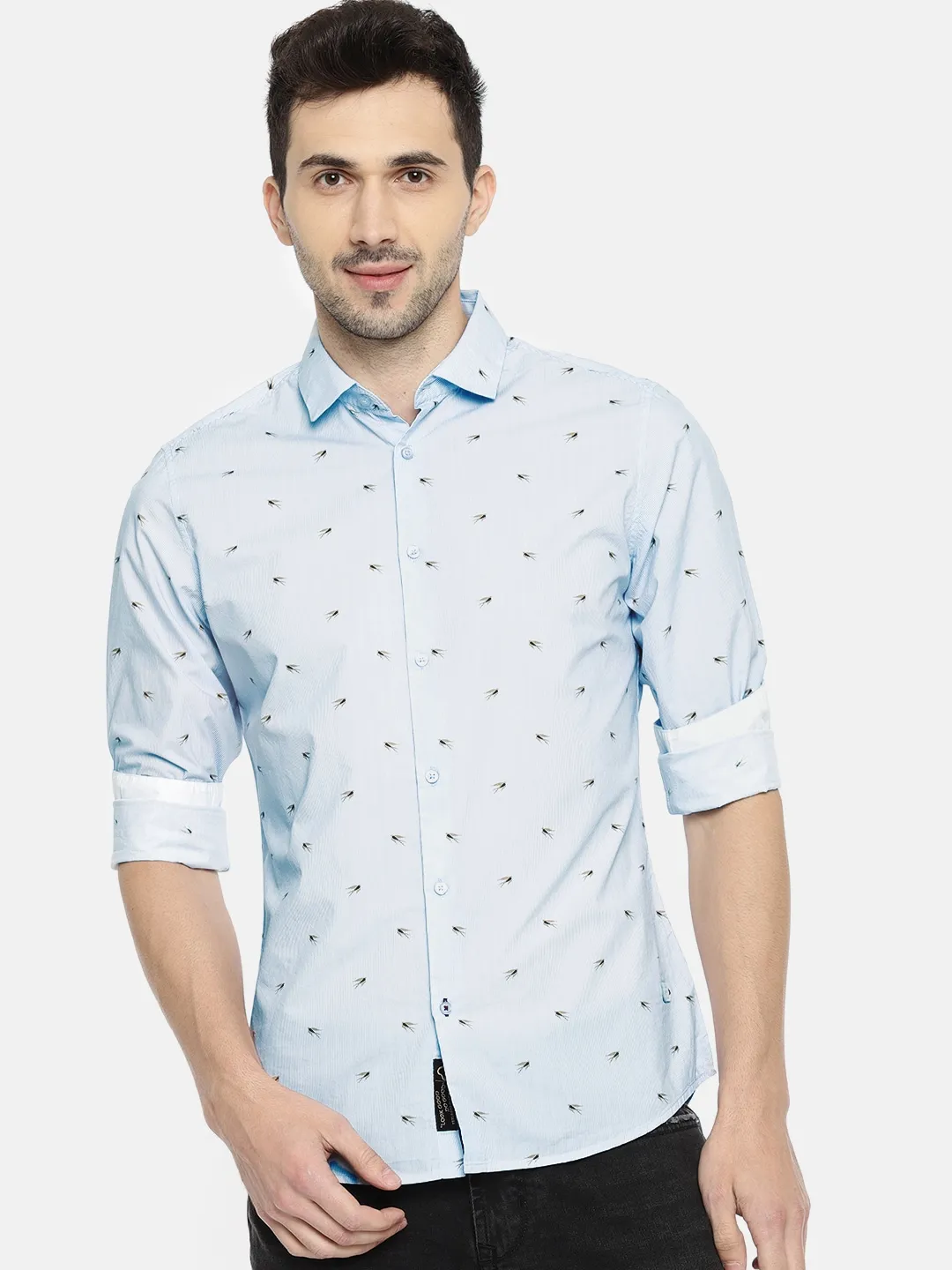 Blue Slim Straight Fit Regular Collar Long Sleeves Cotton Men's Shirt by Being Human Clothing