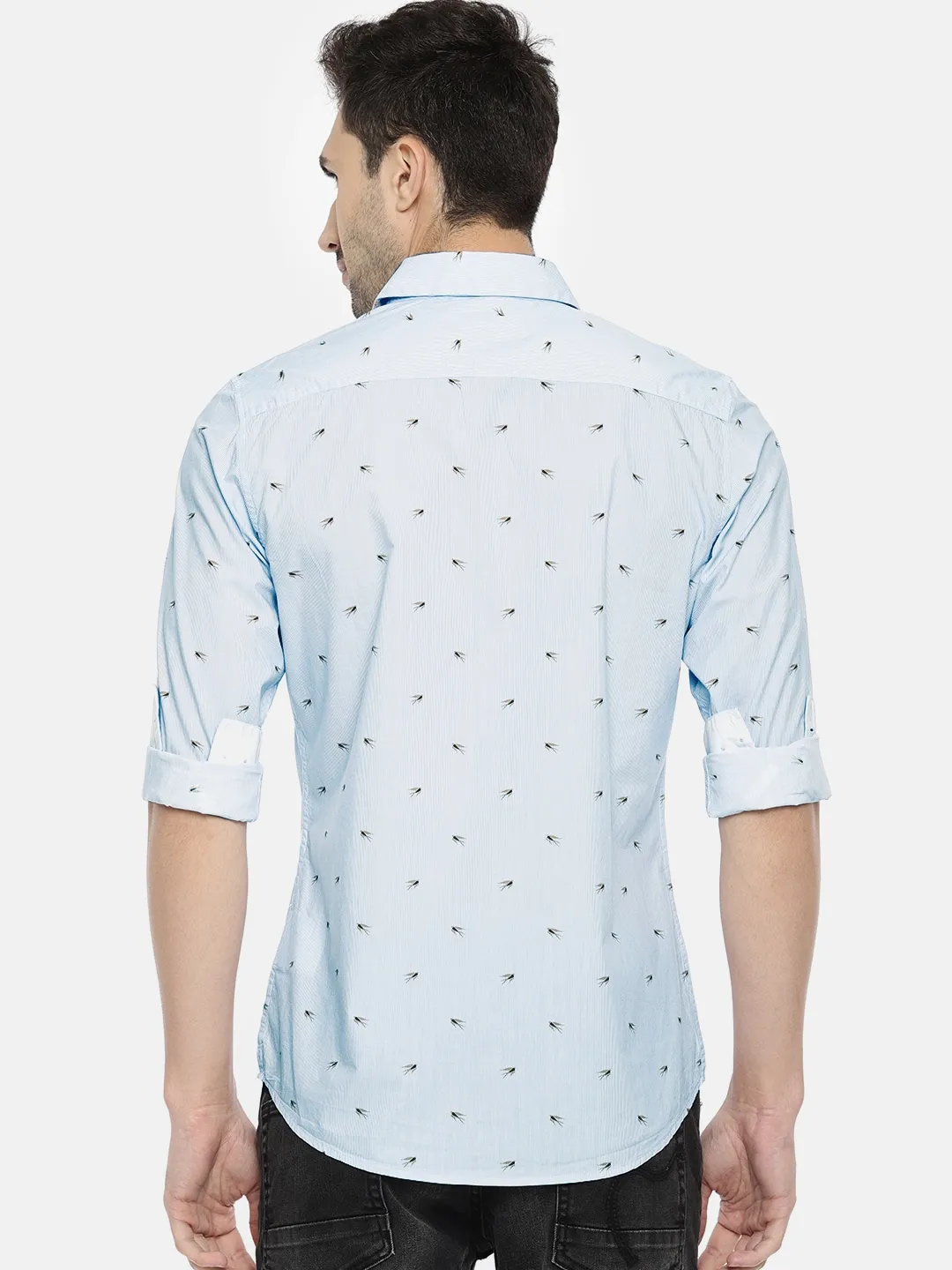 Blue Slim Straight Fit Regular Collar Long Sleeves Cotton Men's Shirt by Being Human Clothing - Image 2