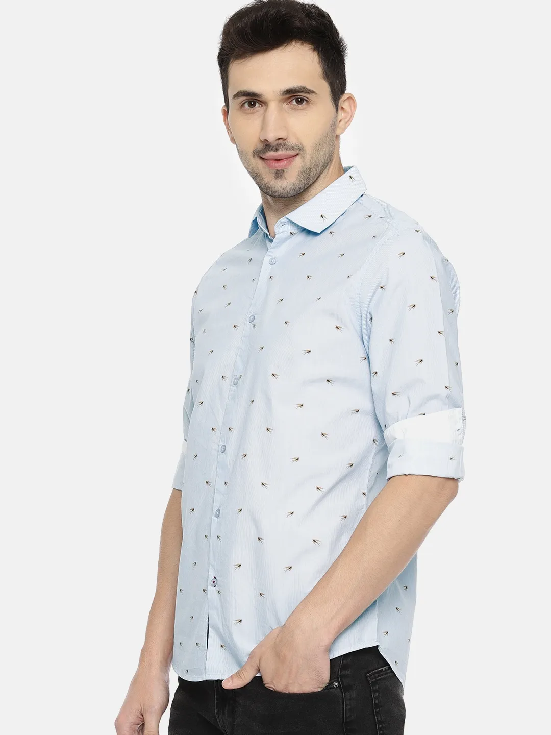 Blue Slim Straight Fit Regular Collar Long Sleeves Cotton Men's Shirt by Being Human Clothing - Image 3