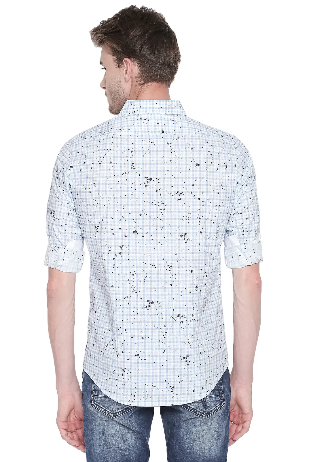 Blue Slim Straight Fit Regular Collar Long Sleeves Cotton Men's Shirt by Being Human Clothing - Image 4