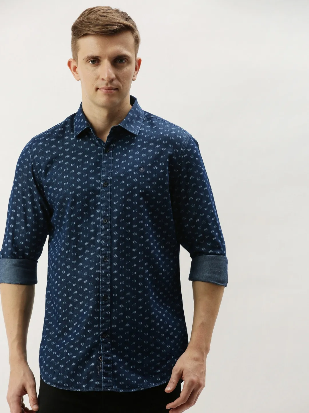 Blue Slim Straight Fit Regular Collar Long Sleeves Men's Shirt by Being Human Clothing
