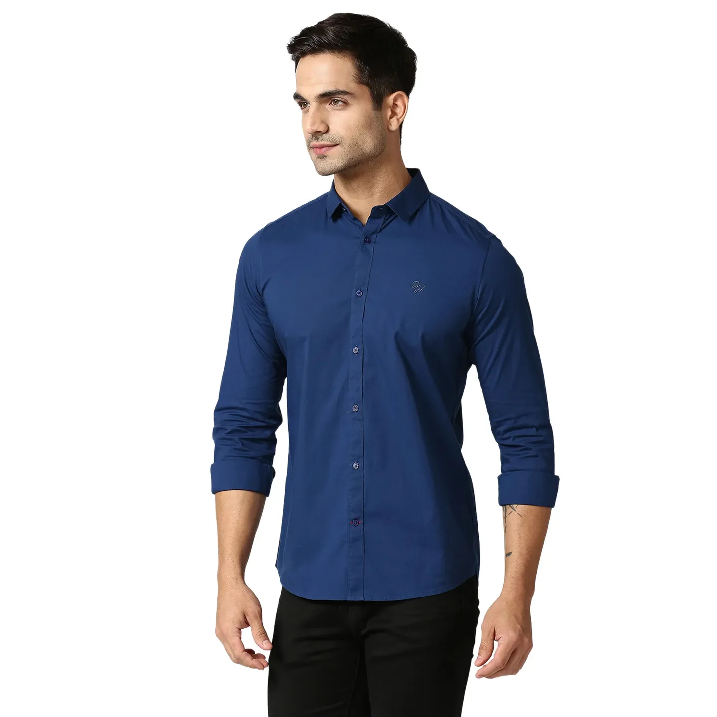 Blue Slim Straight Fit Regular Collar Long Sleeves Men's Shirt by Being Human Clothing - Image 2