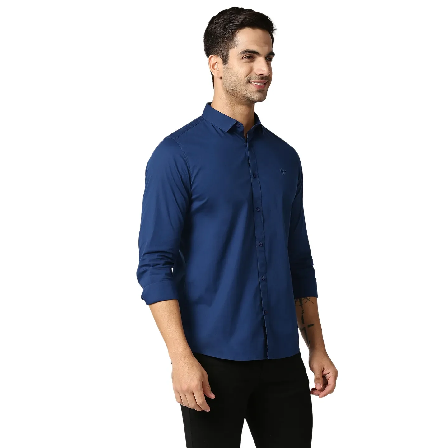 Blue Slim Straight Fit Regular Collar Long Sleeves Men's Shirt by Being Human Clothing - Image 3