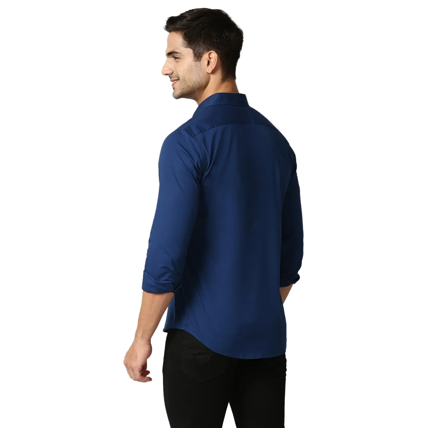 Blue Slim Straight Fit Regular Collar Long Sleeves Men's Shirt by Being Human Clothing - Image 4