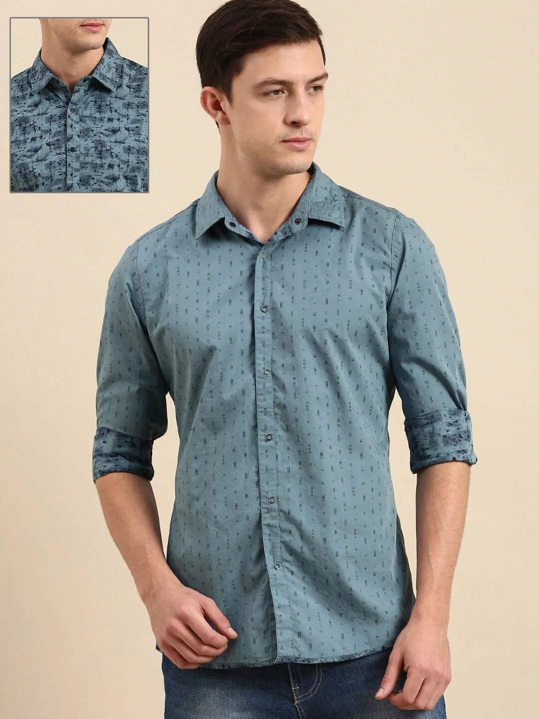 Blue Slim Straight Fit Regular Collar Long Sleeves Men's Shirt by Being Human Clothing - Image 2