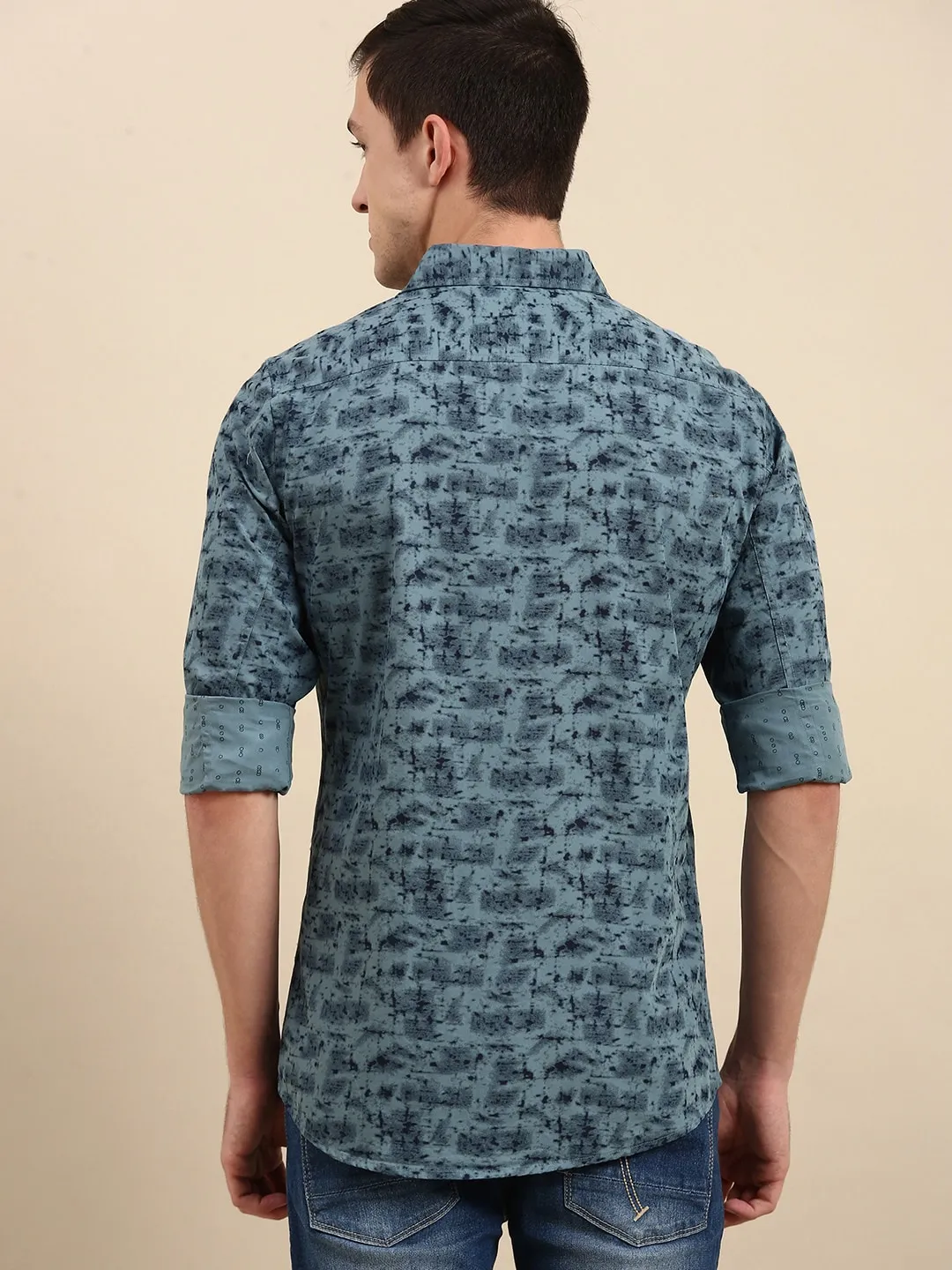 Blue Slim Straight Fit Regular Collar Long Sleeves Men's Shirt by Being Human Clothing - Image 4